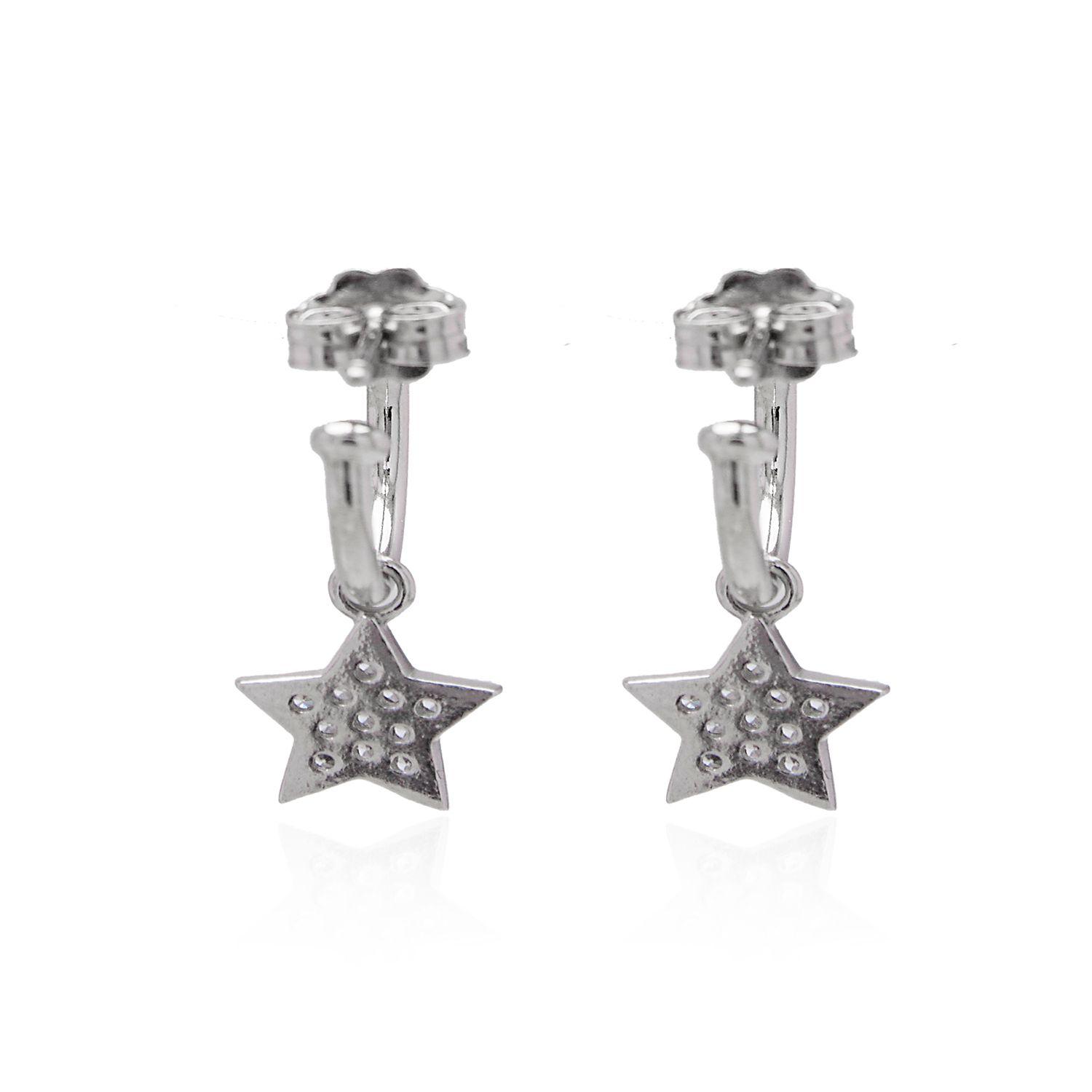 Aros de Plata Esterlina 925 Argollas Circonita Estrella-2