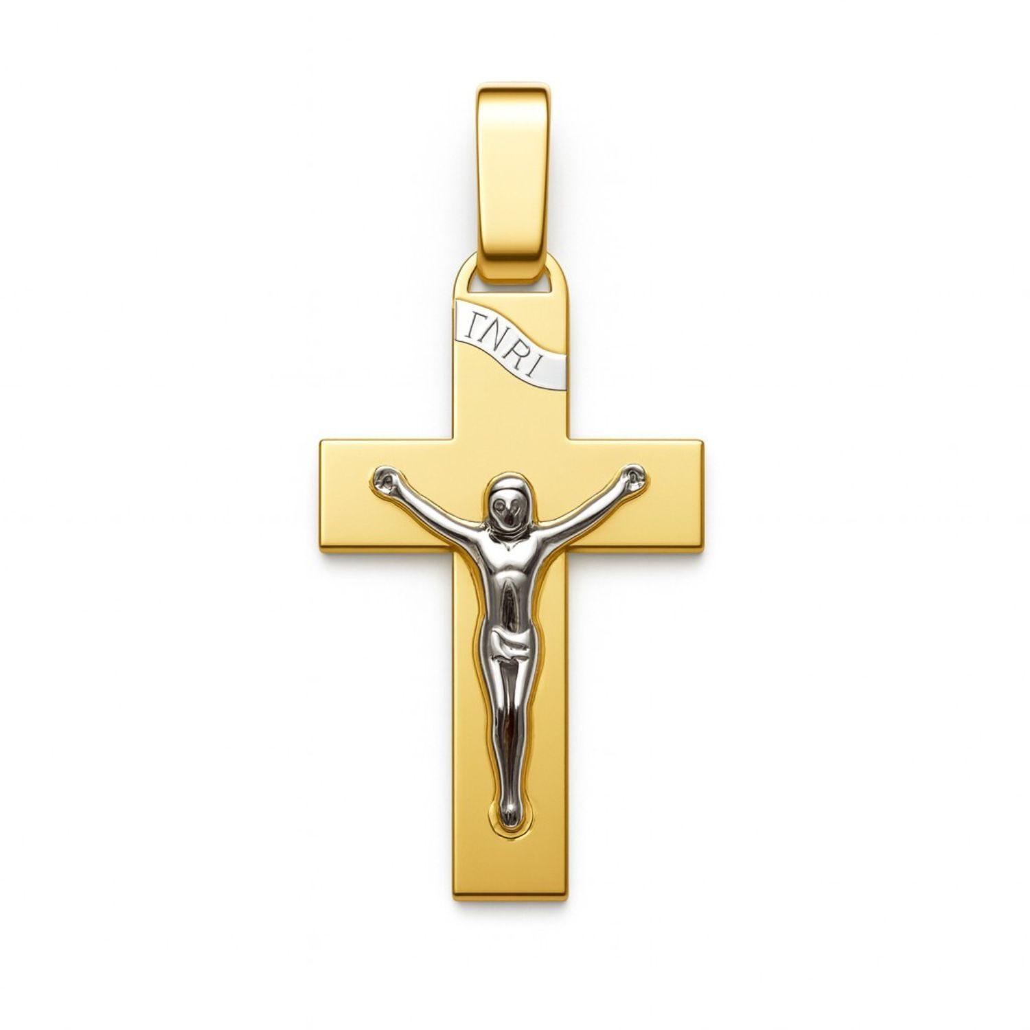 Colgante Oro Amarillo 18kt Cruz Inri Bicolor-2