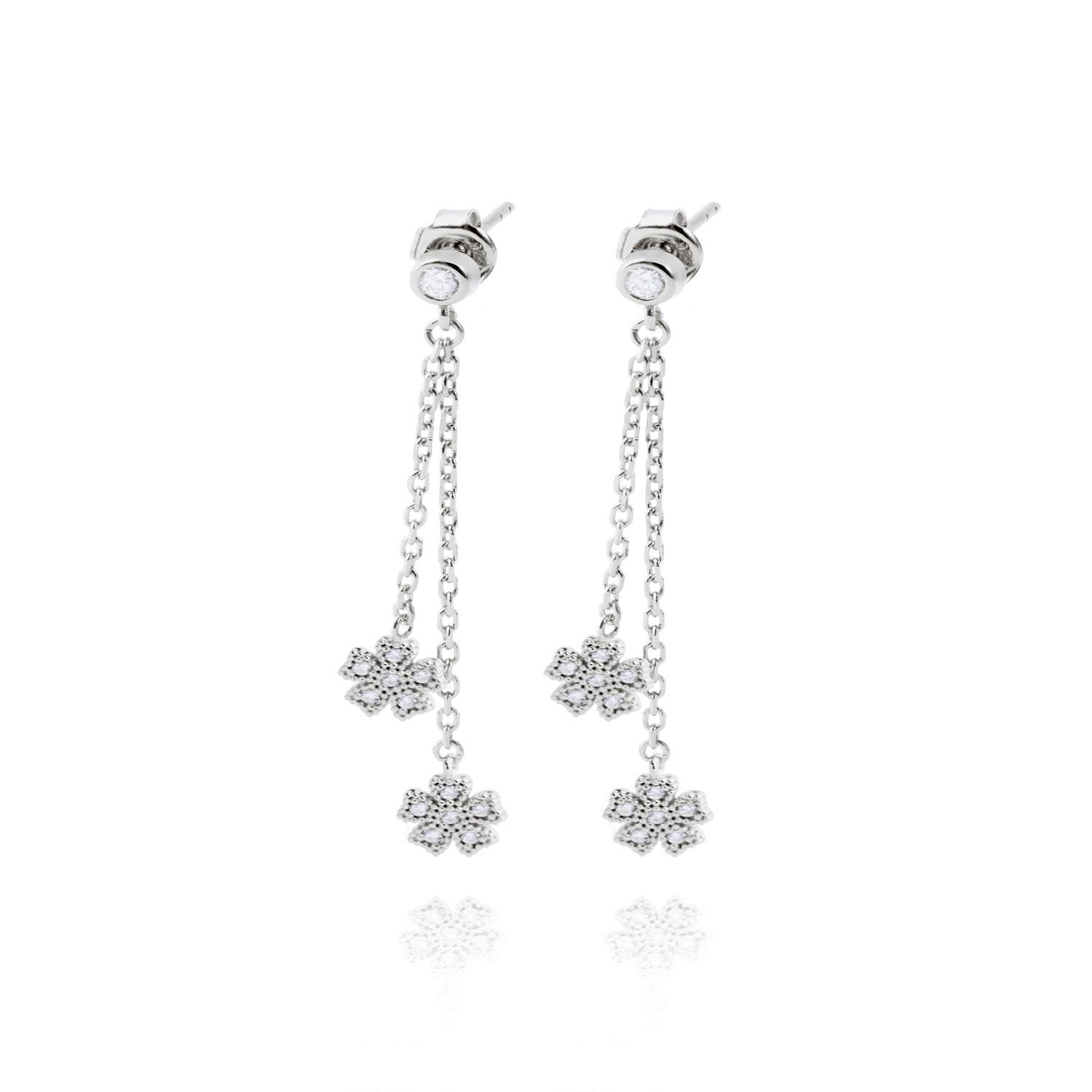 Aros de Plata Esterlina 925 Flor Circon Colgante-0