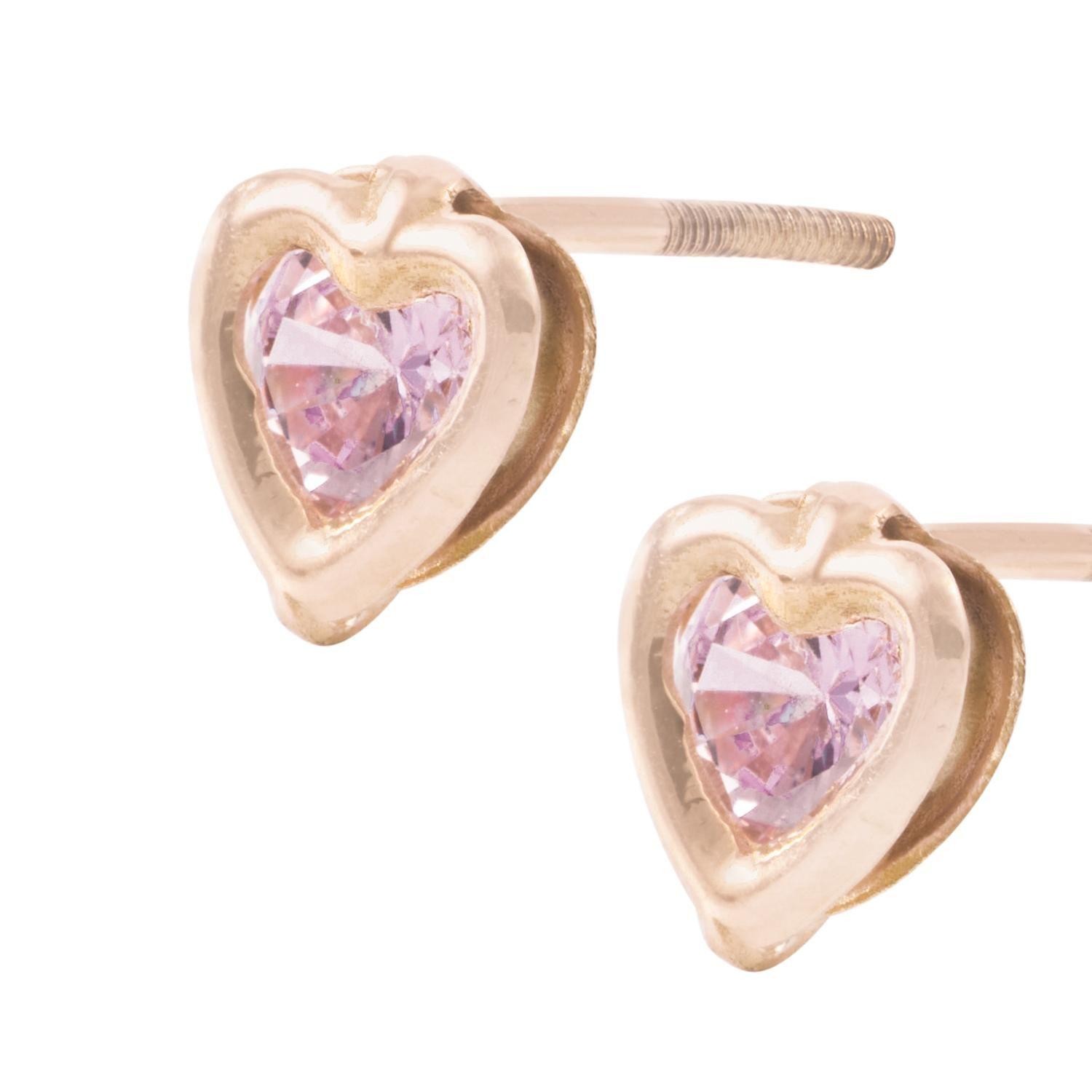 Aros Oro Miel 18kt  Corazón Rosa-1