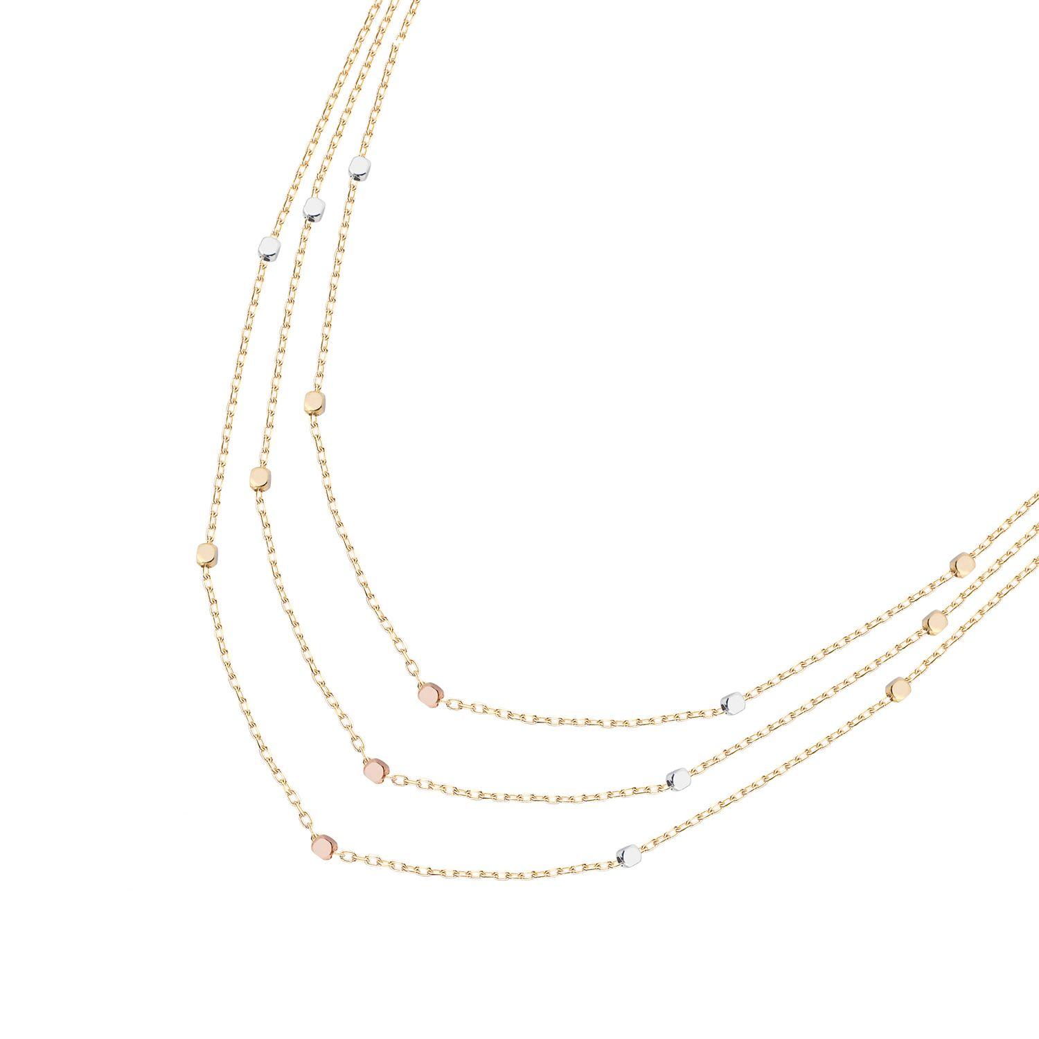 Collar de Oro de 18kt Triple cadena bolitas tricolor-1