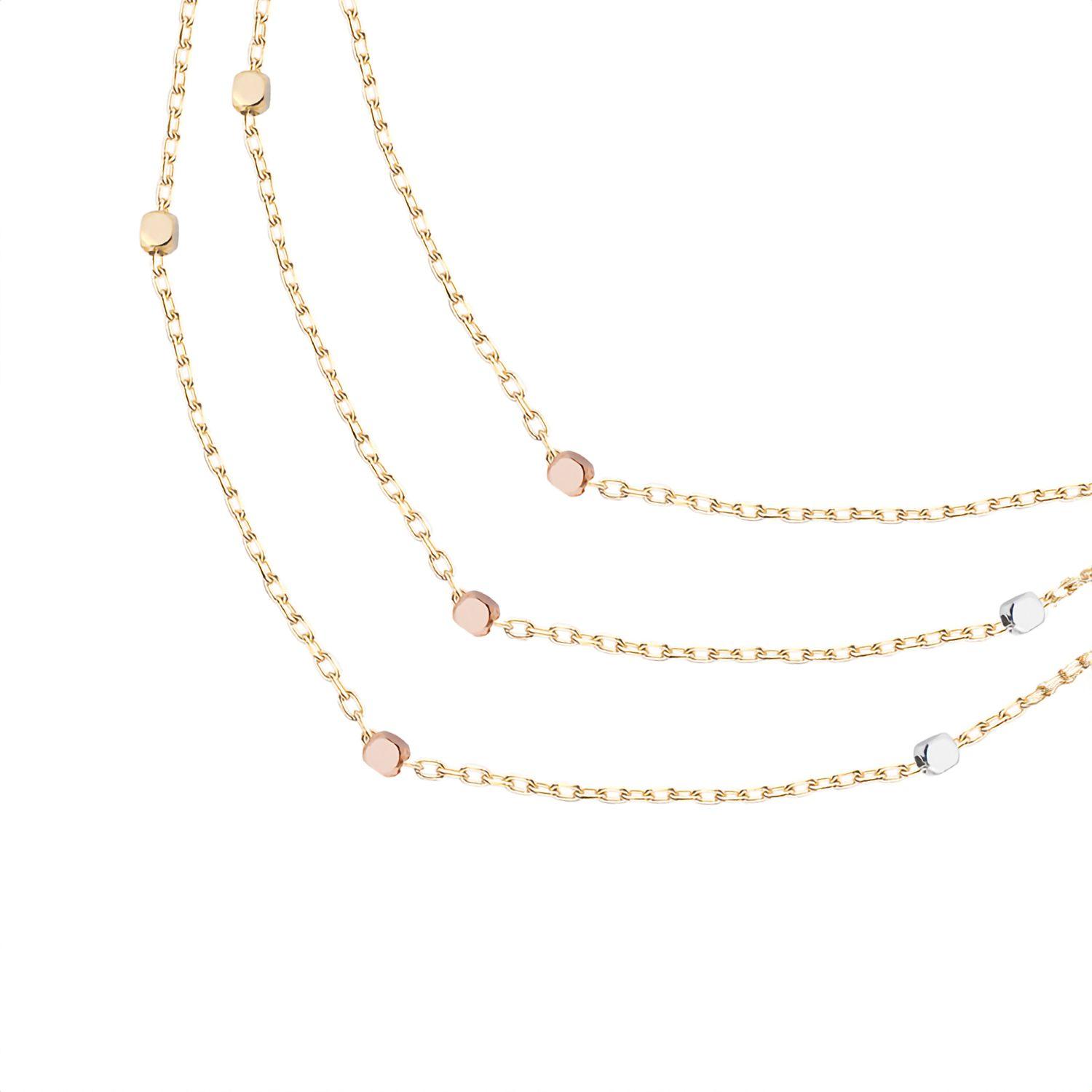 Collar de Oro de 18kt Triple cadena bolitas tricolor-2