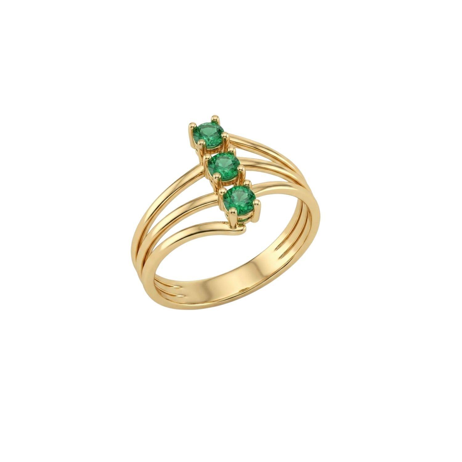 Anillo Oro Miel 18kt Trilogía con Esmeraldina-1