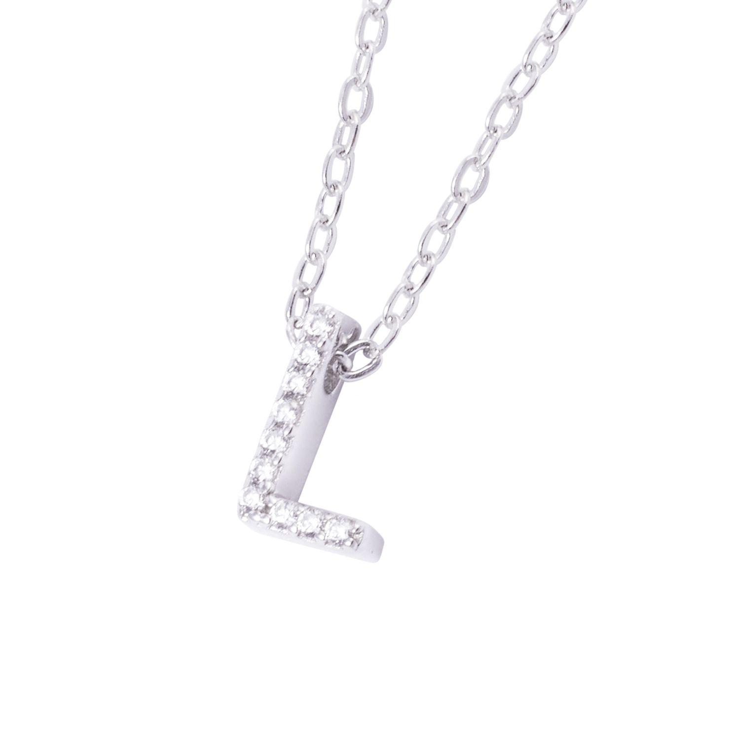 Collar de Plata Esterlina 925 Dije Letra L Circón-2