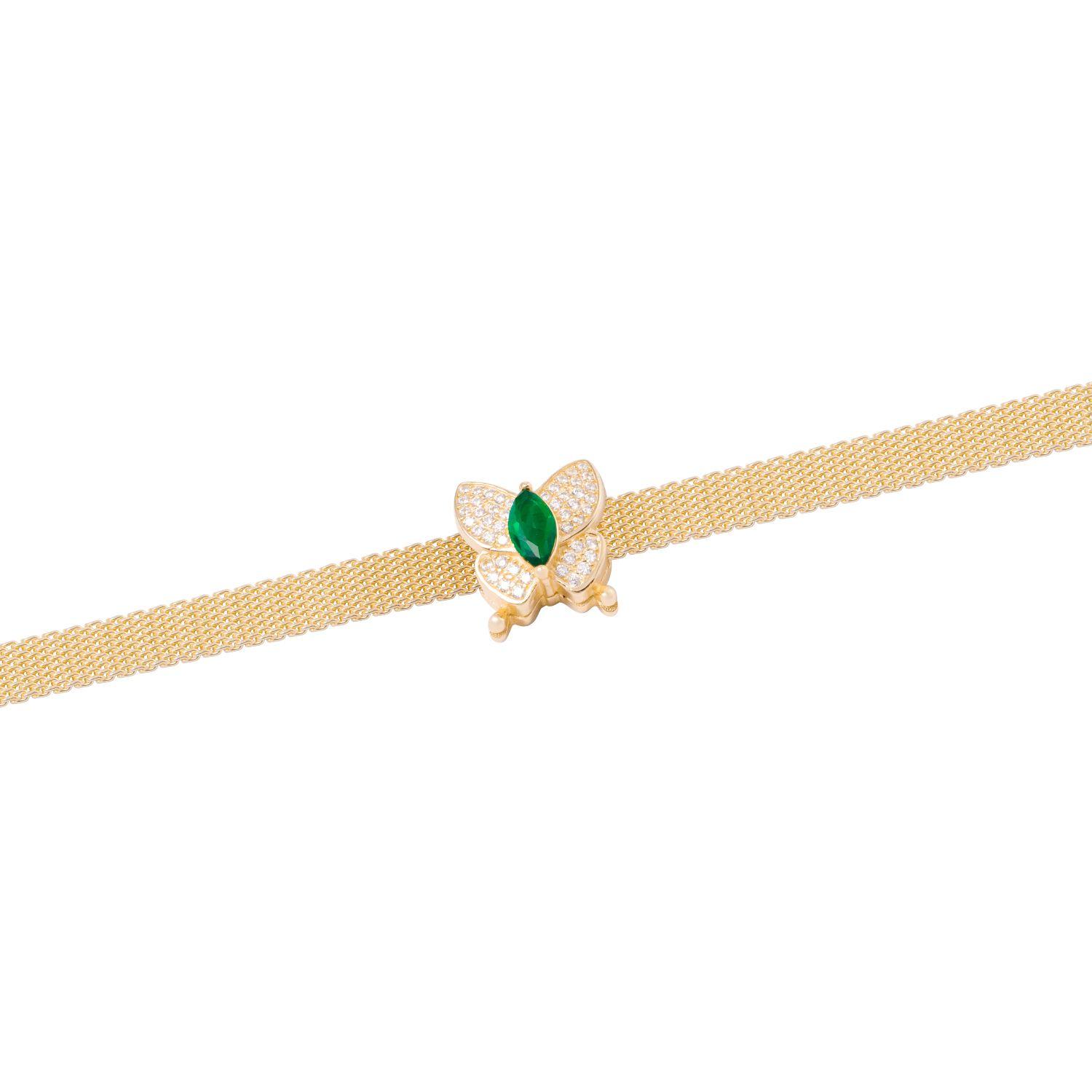 Dije de Plata broche Mariposa verde Circonita Revestido en Oro 18kt-2