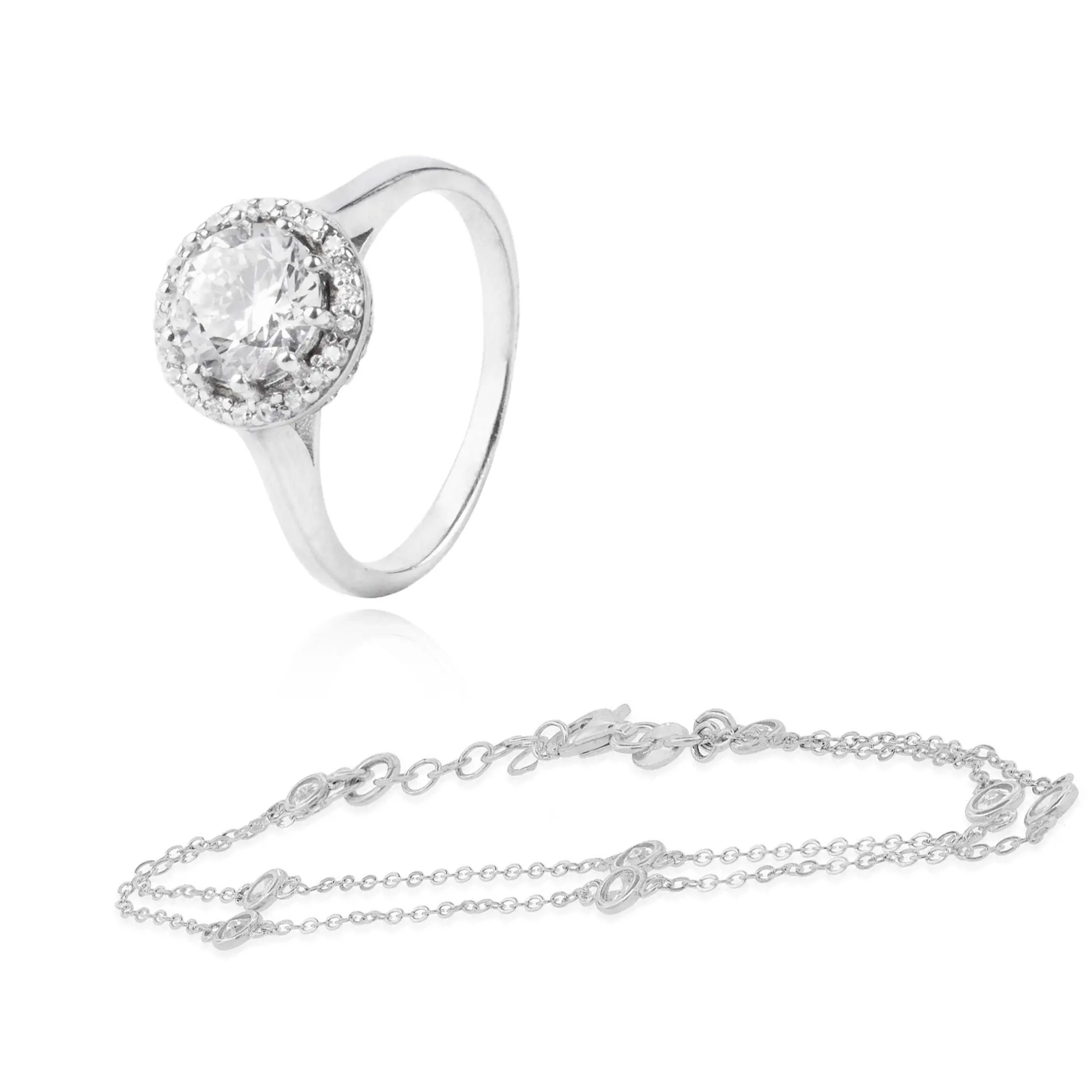 Conjunto Plata Esterlina 925 Flor y Corazones-0