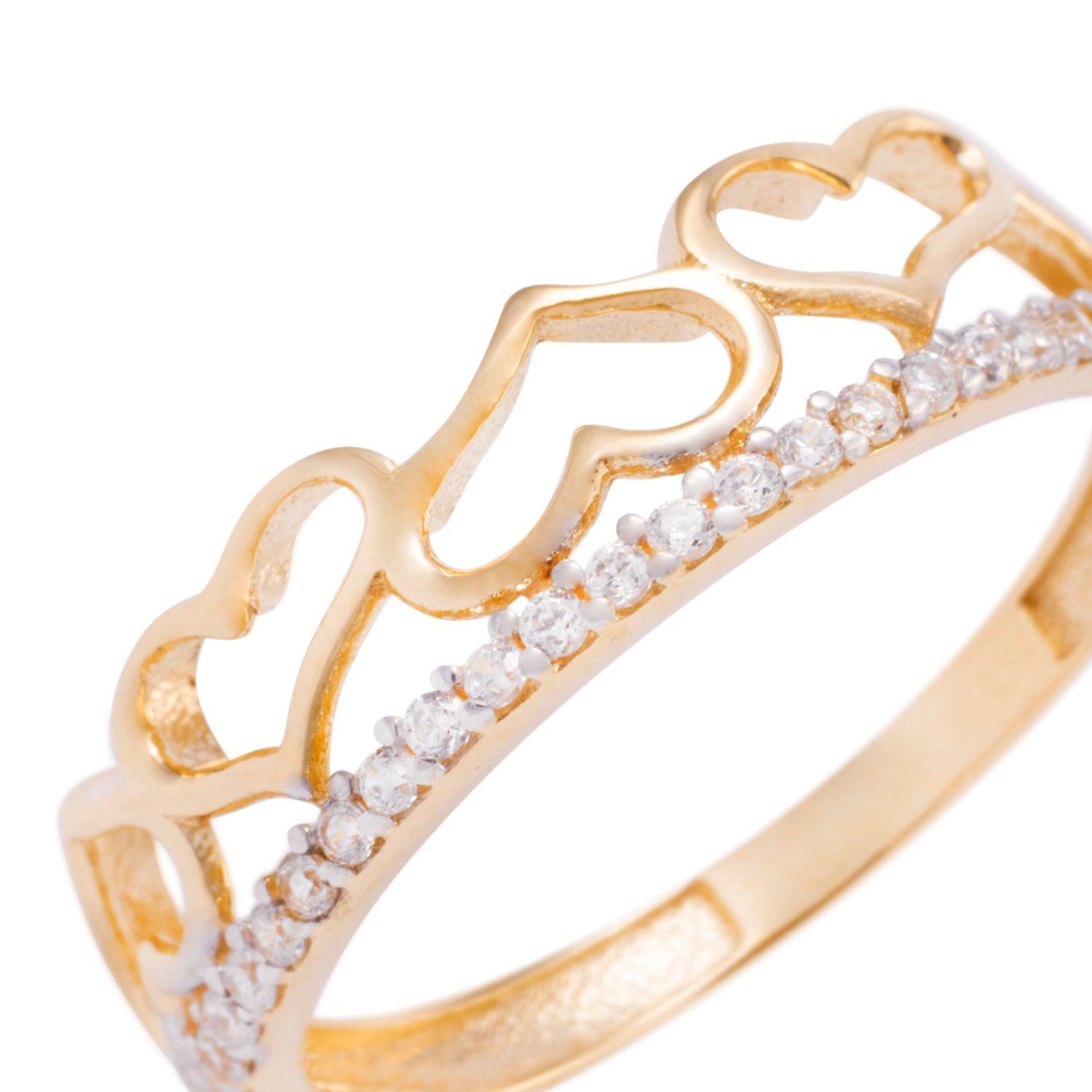 Anillo de Oro Amarillo 18kt Corona de Corazones Circonitas-1