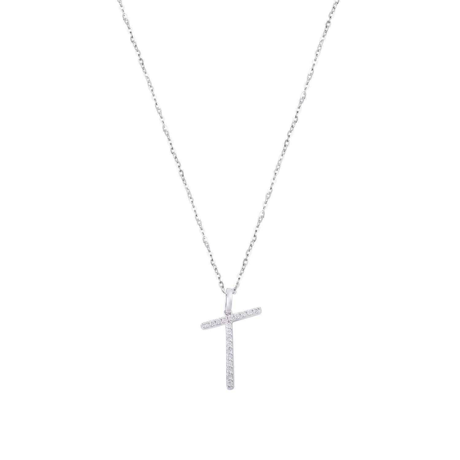 Collar Oro Blanco 18kt Letra T de Brillantes-2