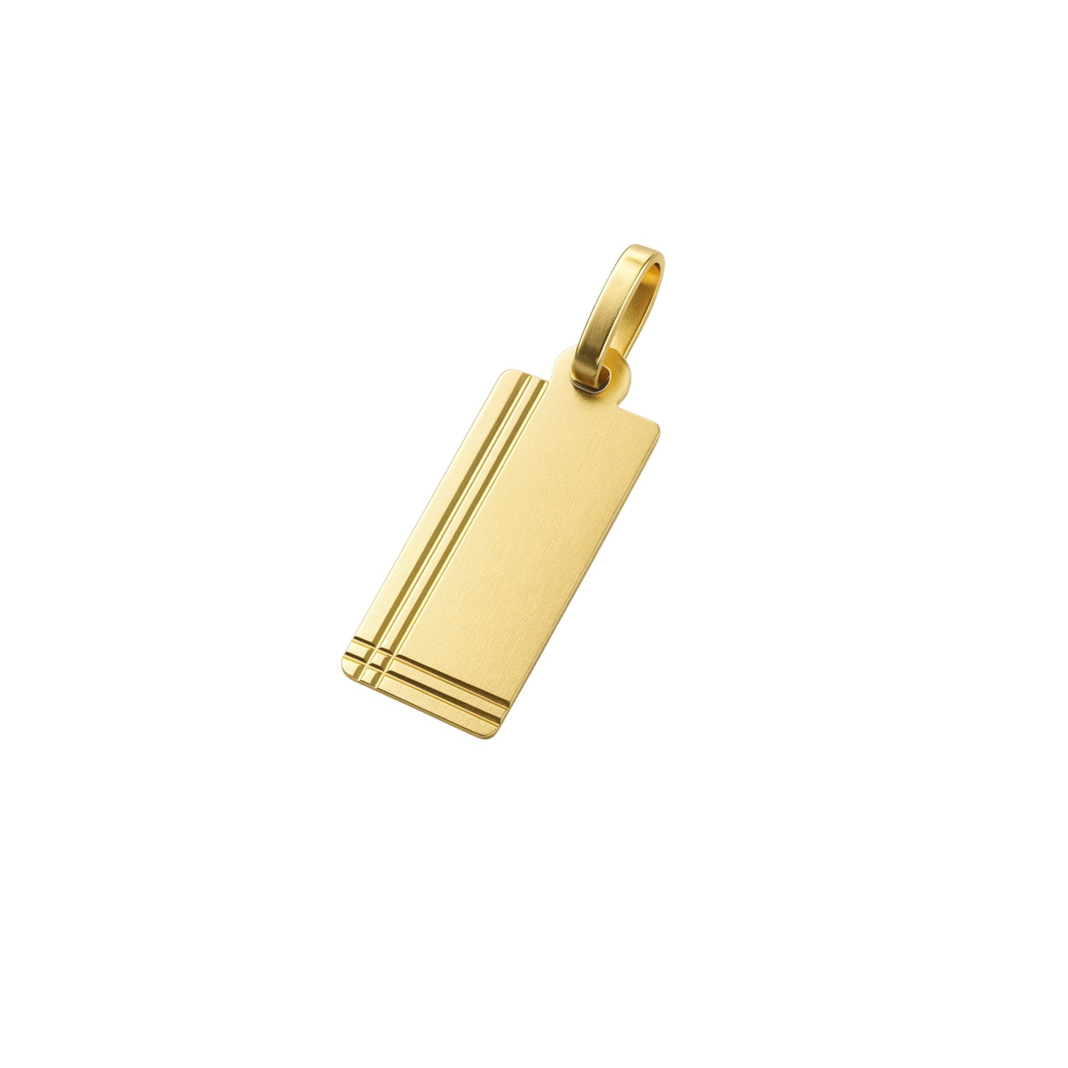 Colgante Oro Miel 18kt Placa Rectangular Borde Linea Doble-2