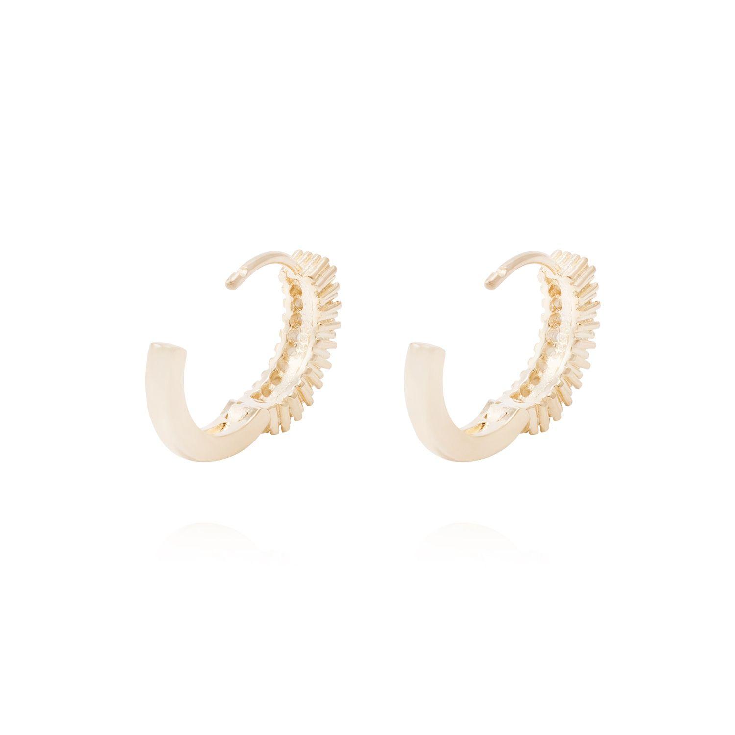 Aros de Plata Esterlina Argollas Doble Circón Revestido en Oro 18kt-2