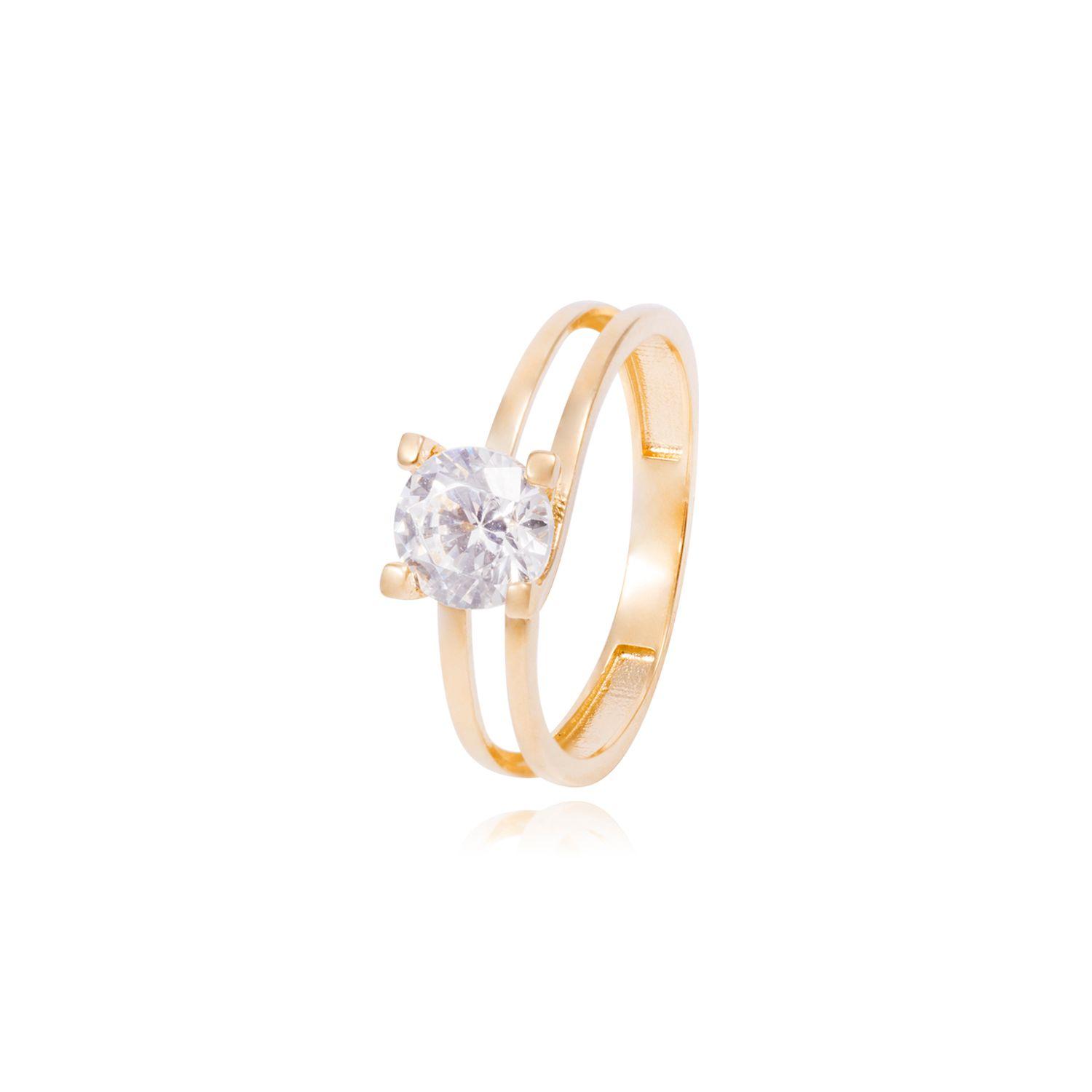 Anillo Compromiso de Oro Amarillo 18kt Solitario Circón Doble mesa-1