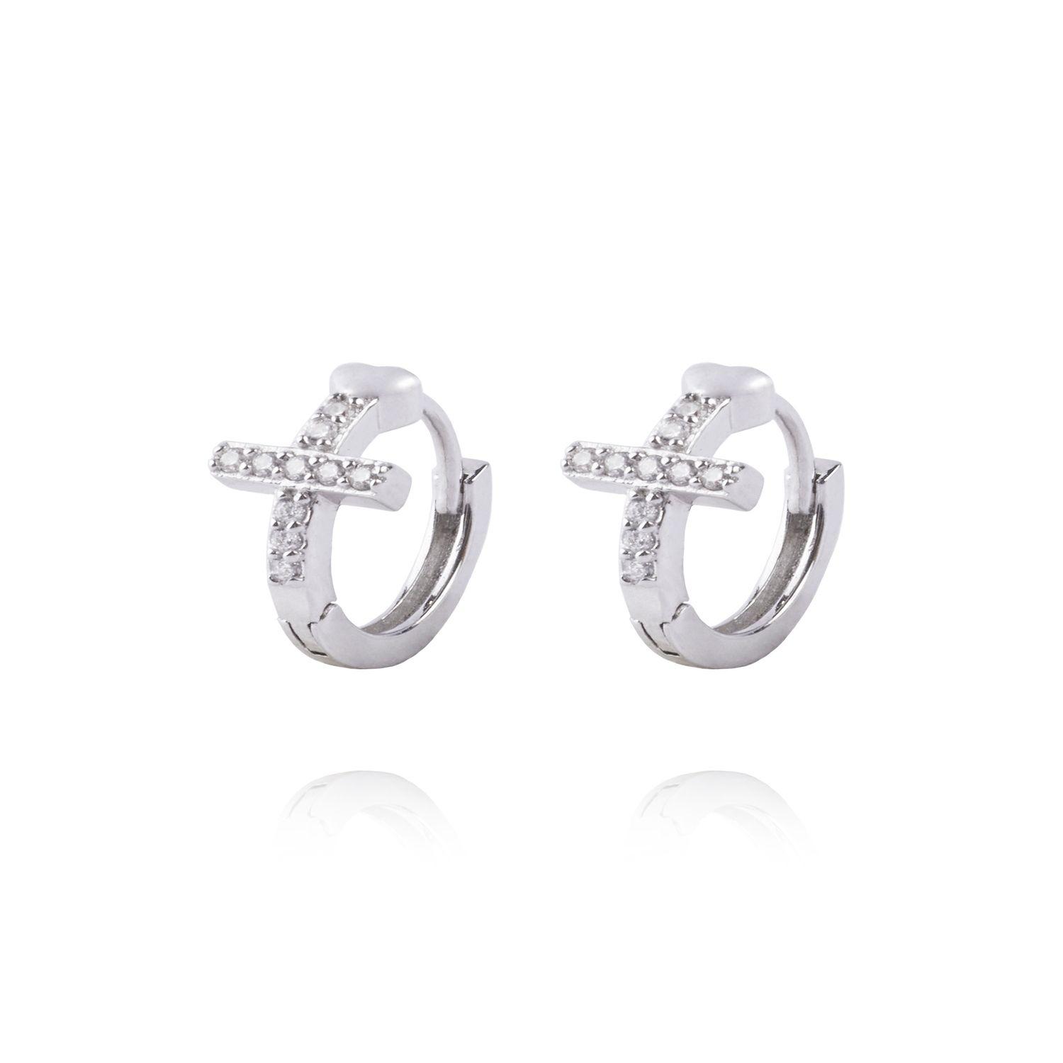 Aros de Plata Esterlina 925 Cruz Circon-0