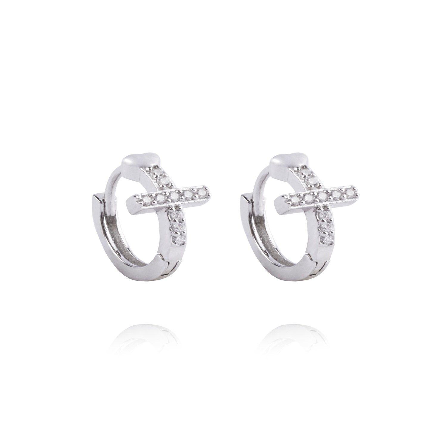 Aros de Plata Esterlina 925 Cruz Circon-2