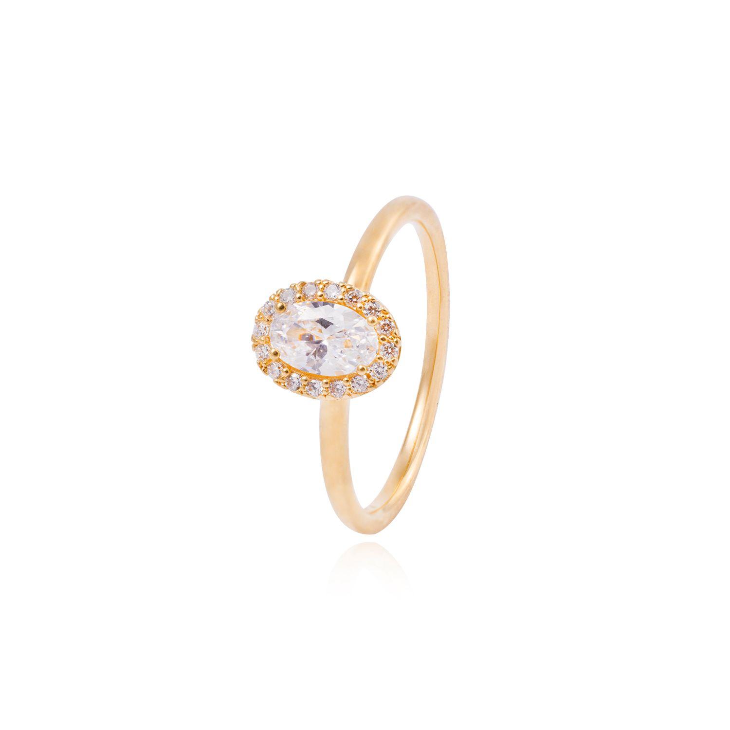 Anillo Compromiso de Oro 18Kt Circón  Ovalado-0