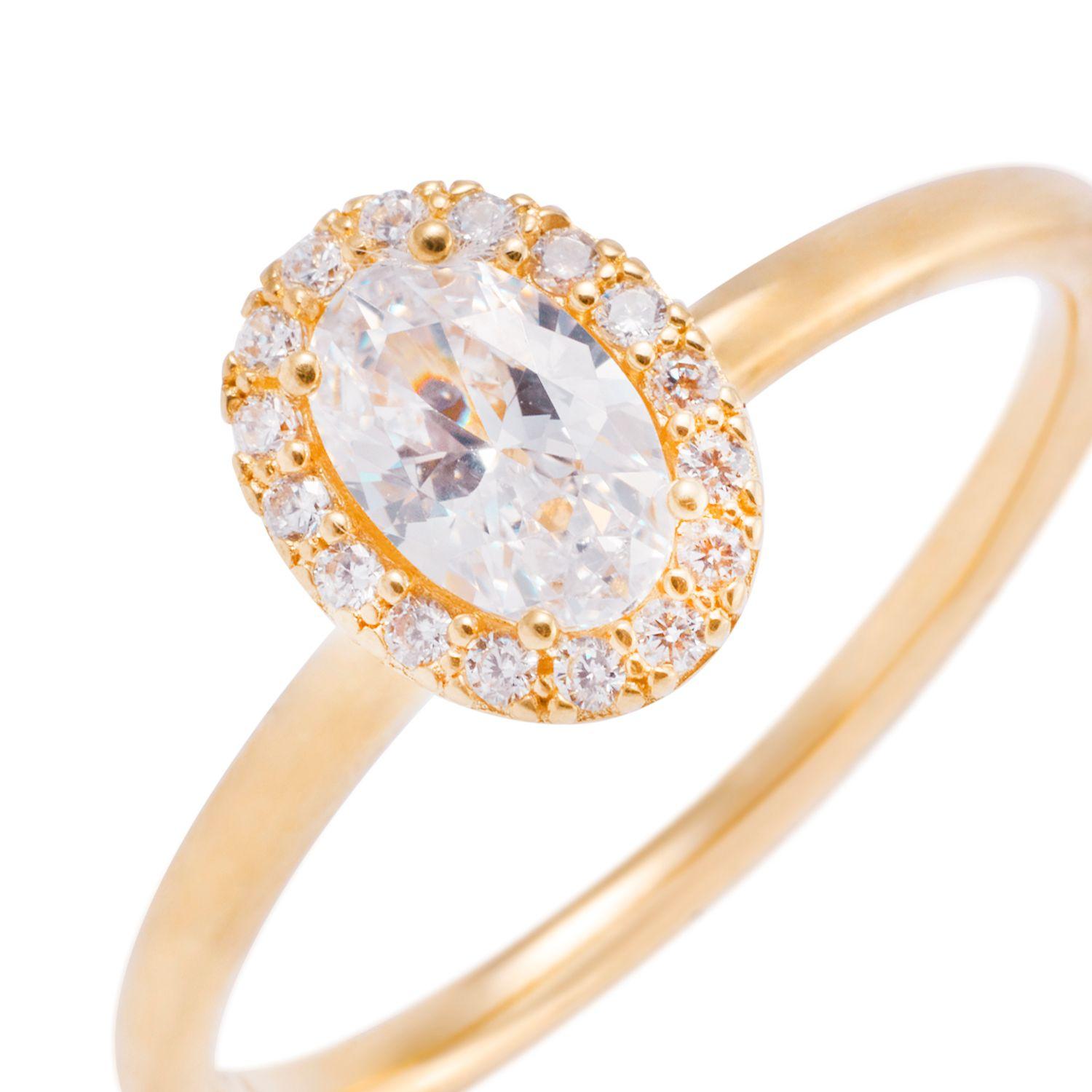 Anillo Compromiso de Oro 18Kt Circón  Ovalado-1