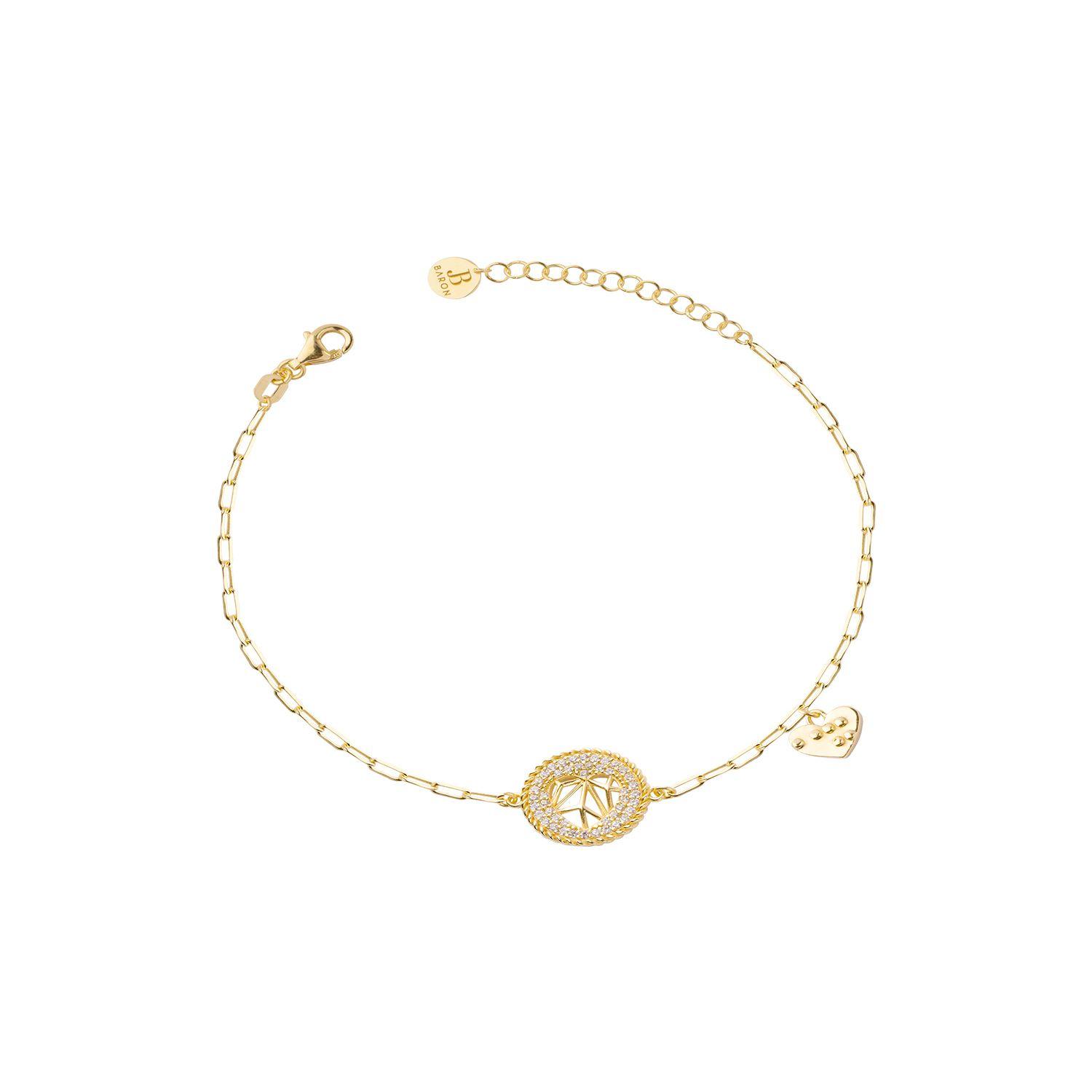 Pulsera Plata Esterlina 925 Círculo Corazón Revestido Oro 18kt-2