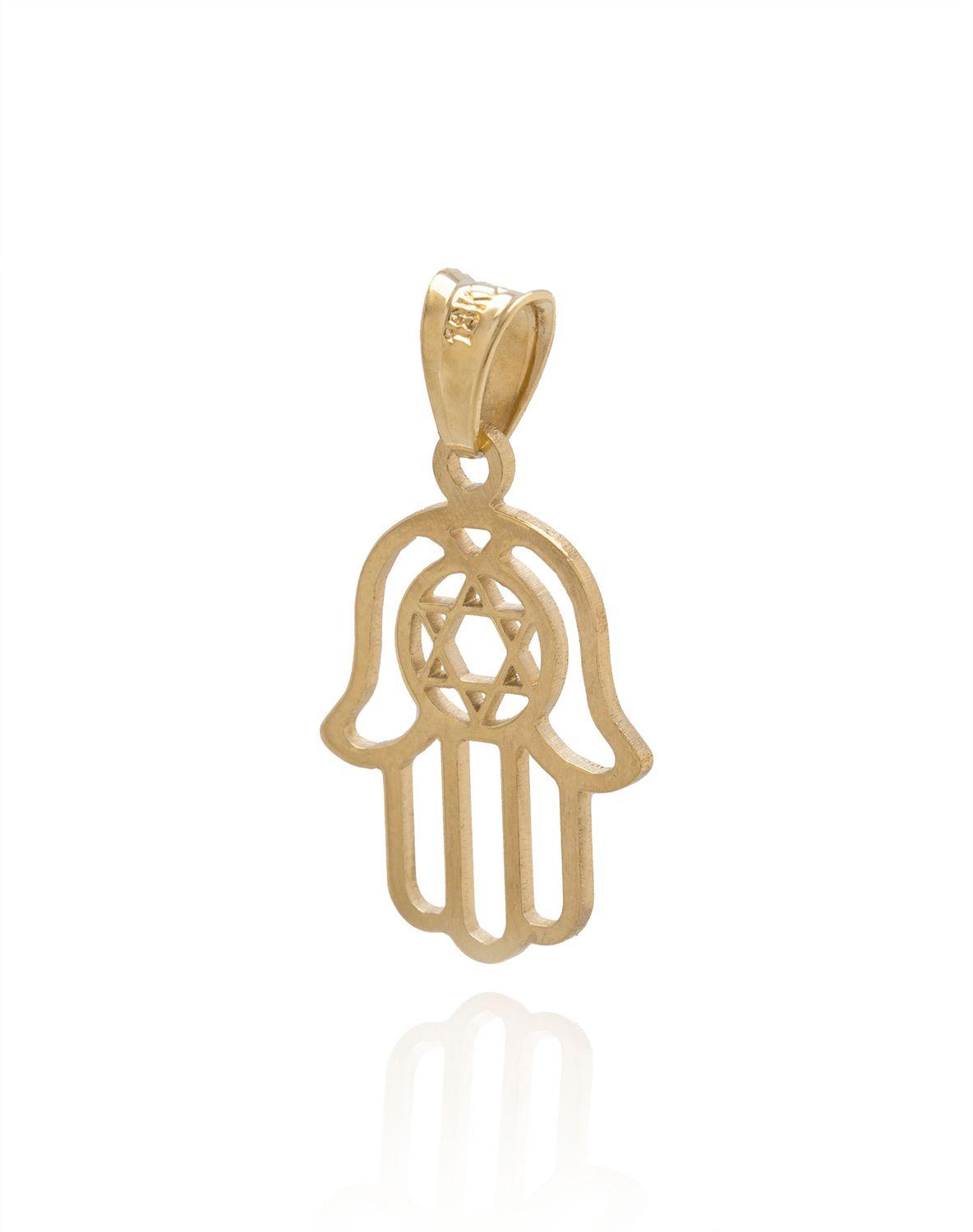 Colgante de Oro 18 Kt Modelo Mano de Fatima Estrella David.-1