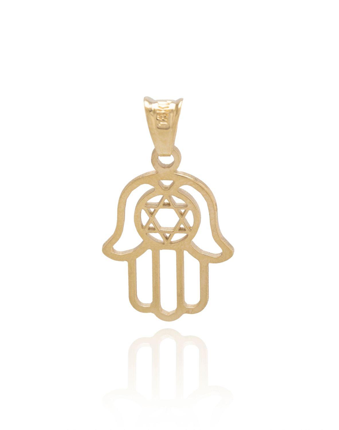Colgante de Oro 18 Kt Modelo Mano de Fatima Estrella David.-2