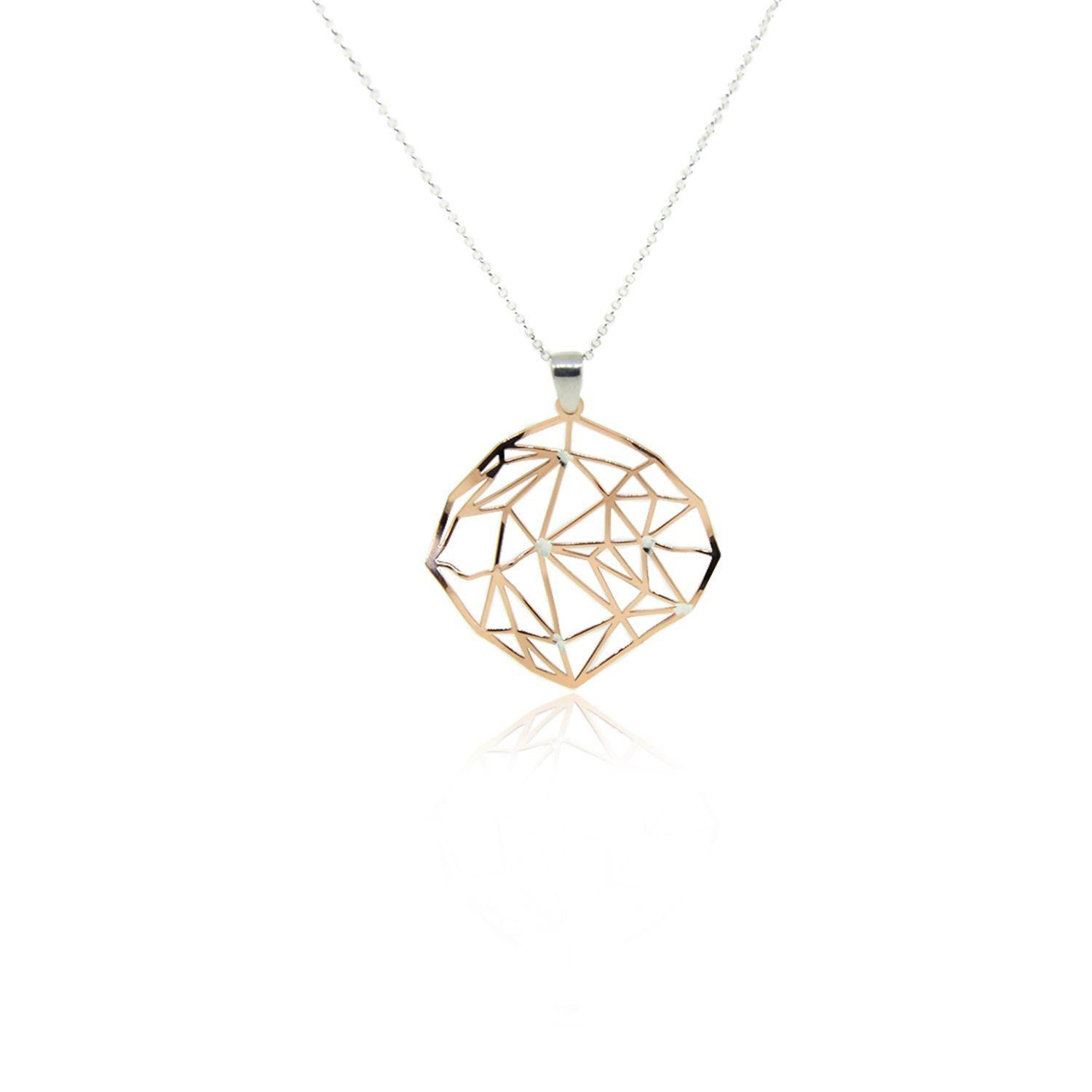 Collar de Plata Esterlina 925 Rombos Rose Bañado en Oro 18kt-2
