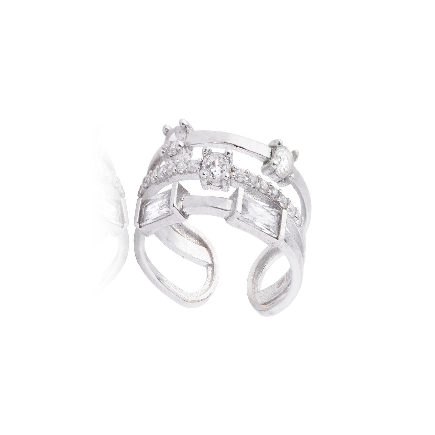 Anillo de Plata Esterlina 925 Tres Lineas Circon-2