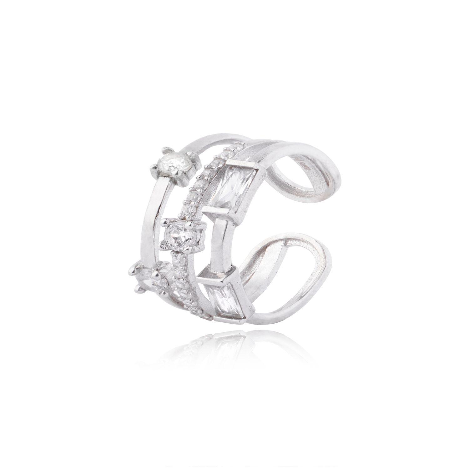Anillo de Plata Esterlina 925 Tres Lineas Circon-0