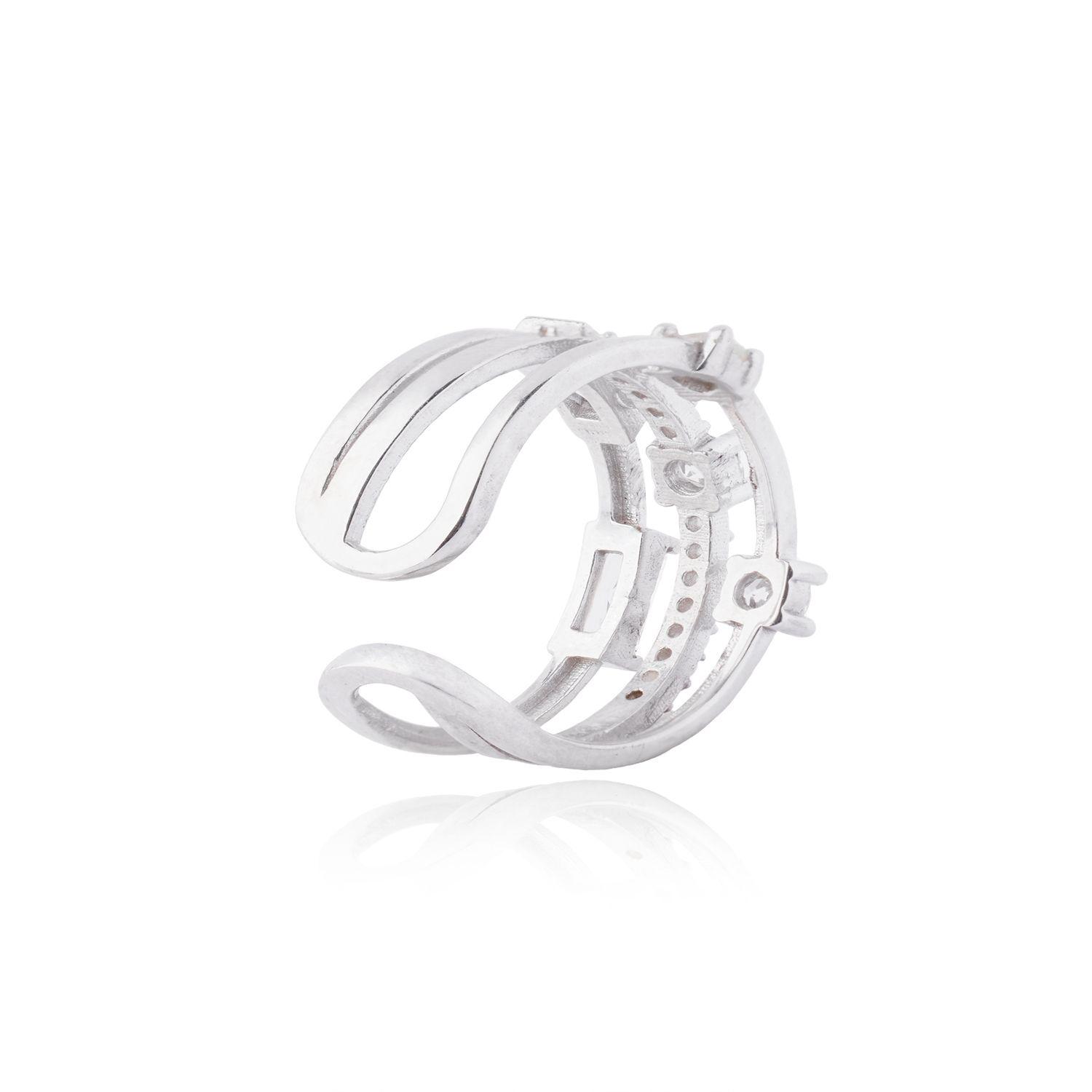 Anillo de Plata Esterlina 925 Tres Lineas Circon-1