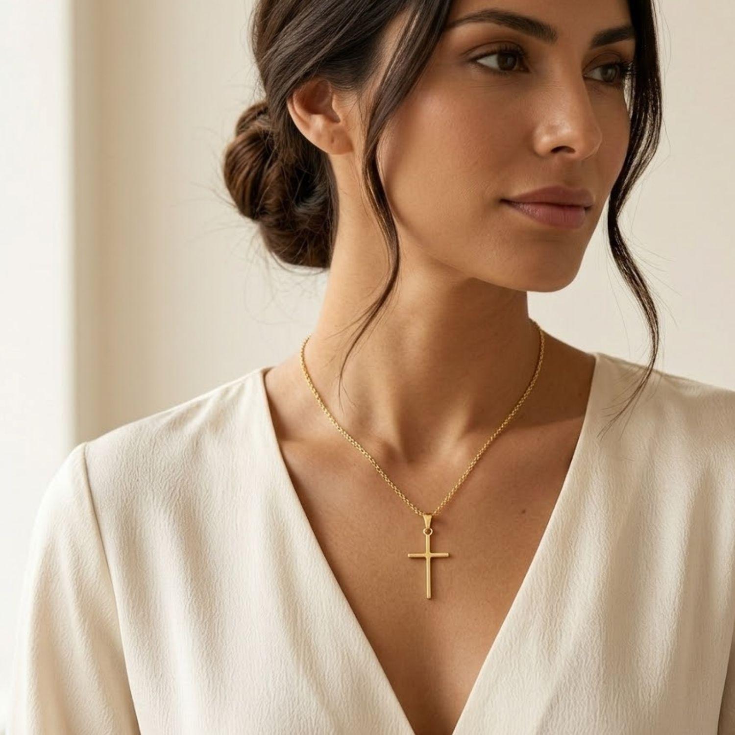 Colgante de Oro Miel 18kt Cruz Lisa-3