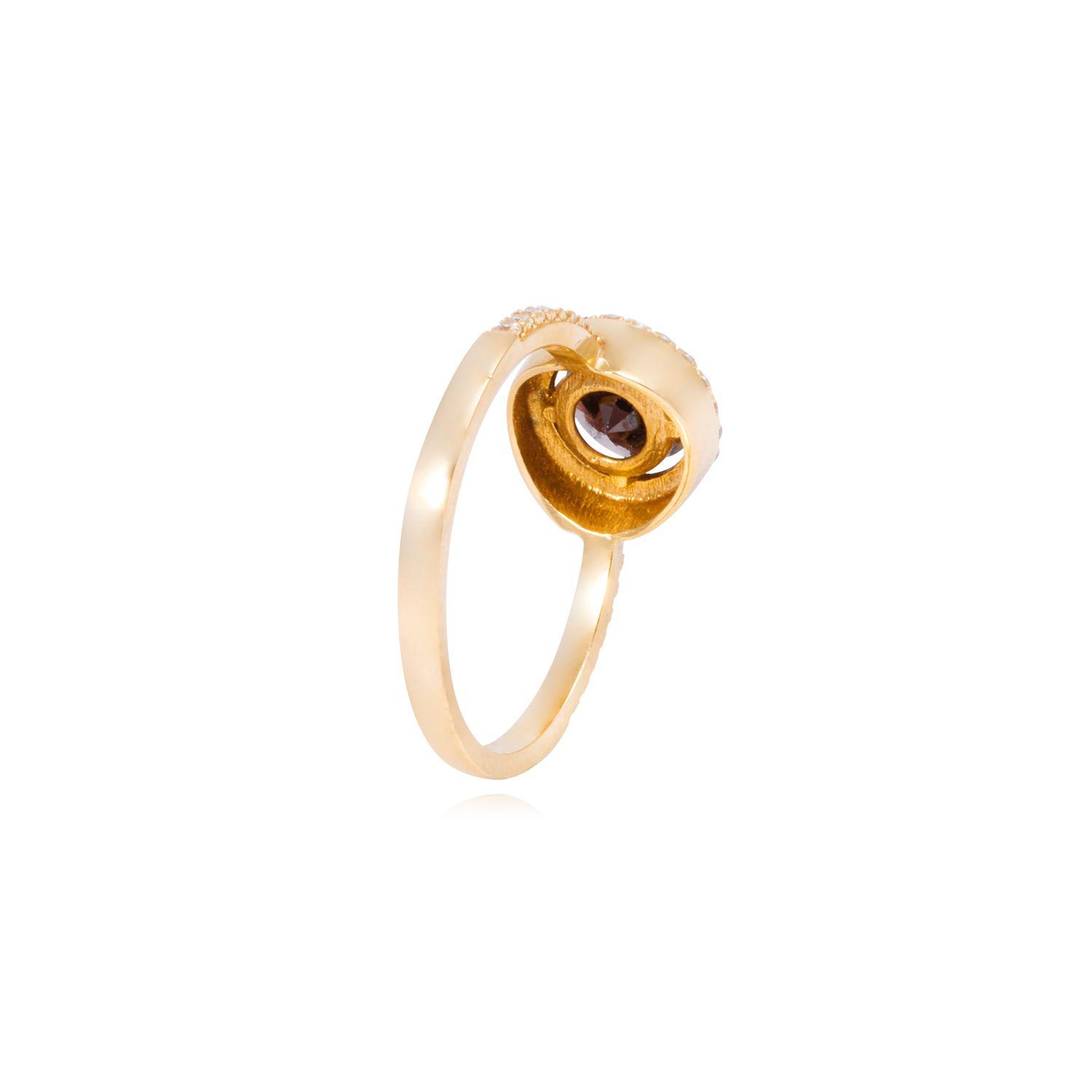 Anillo Compromiso Oro Amarillo 18kt Circonita Café y Riel-2