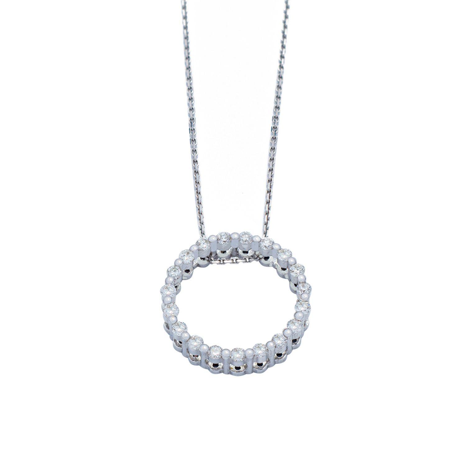 Collar de Diamante Oro Blanco de 18 Kts. Modelo Argolla 18 Puntos-2
