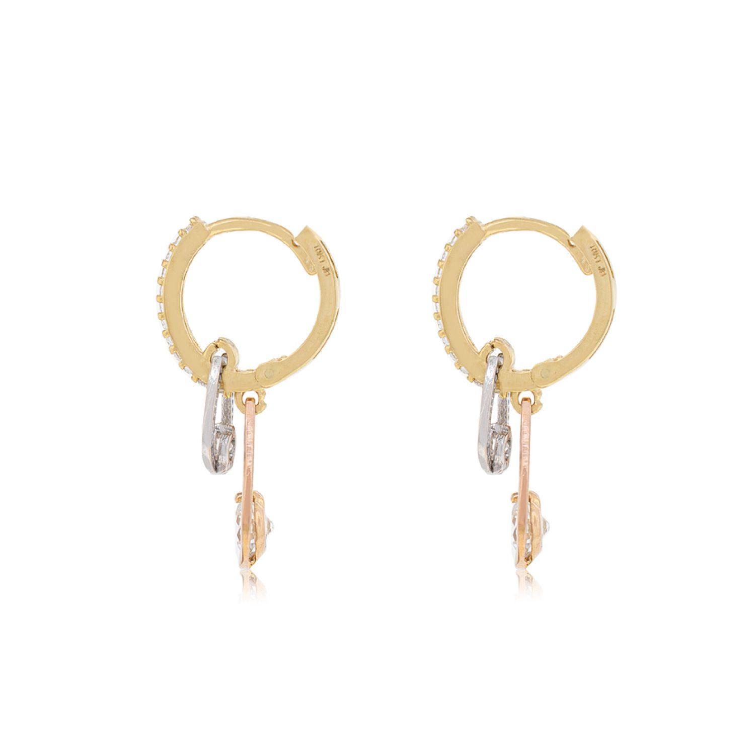 Aros de Oro 18kt Argollas Tipo Gota Tricolor circón-1