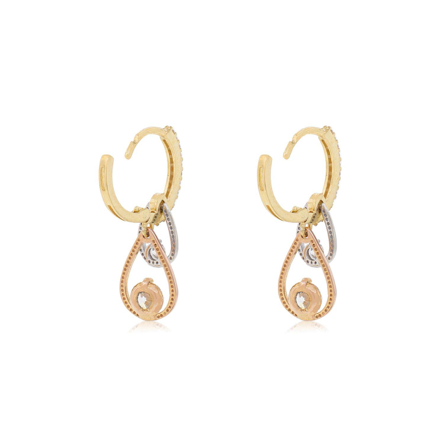 Aros de Oro 18kt Argollas Tipo Gota Tricolor circón-2