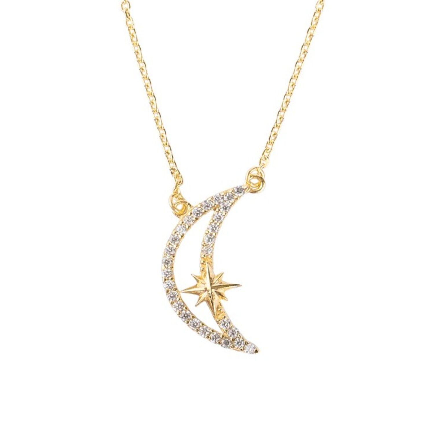 Collar de Plata Esterlina 925 Lucero Luna Revestido en Oro 18kt-1