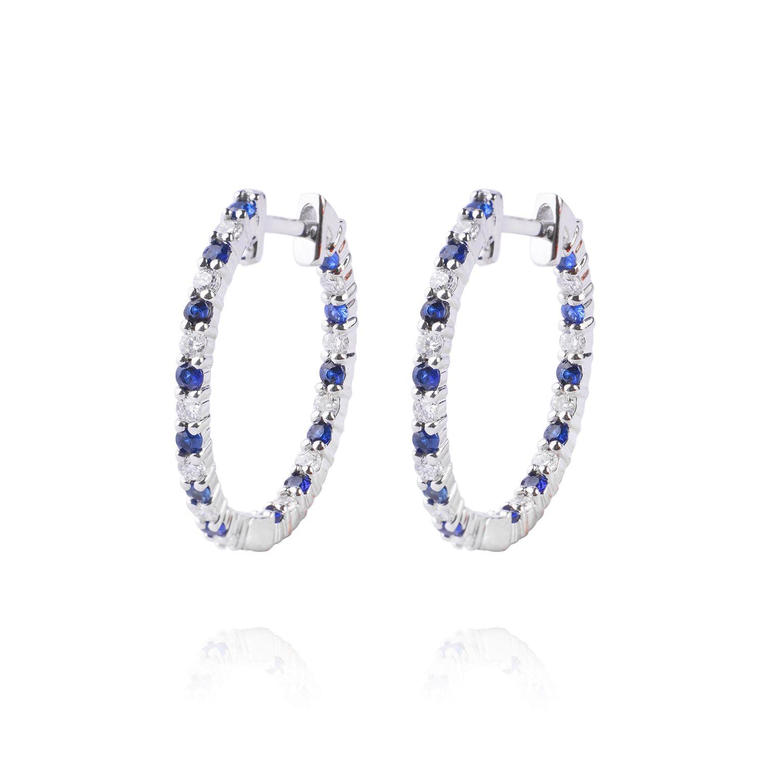 Aros Oro Blanco 18kt Diamantes 26pts total SI/H 34pts Zafiro-0