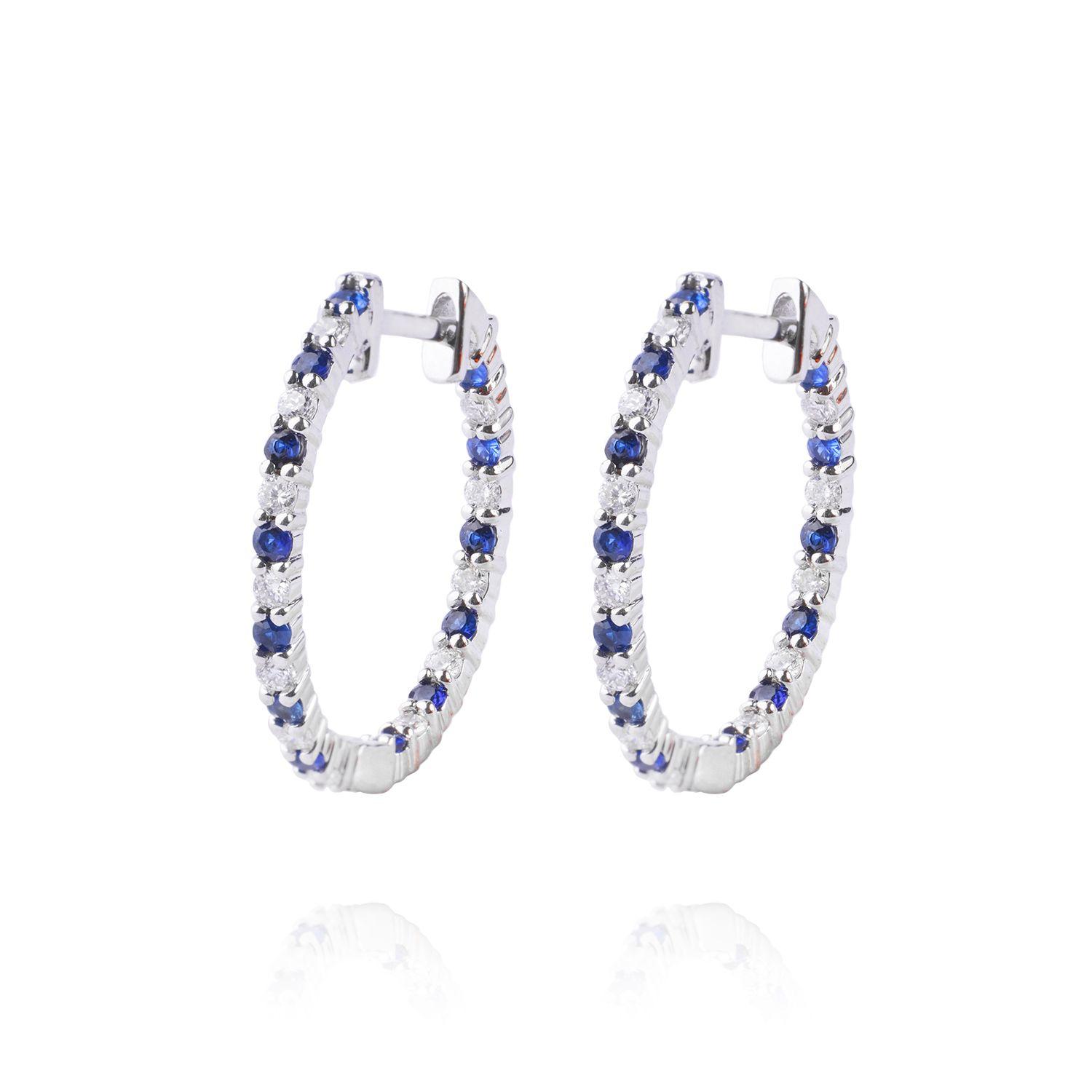 Aros Oro Blanco 18kt Diamantes 26pts total SI/H 34pts Zafiro-0
