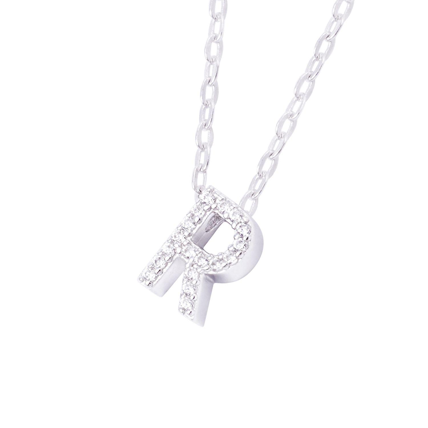 Collar de Plata Esterlina 925 Dije Letra R Circón-2