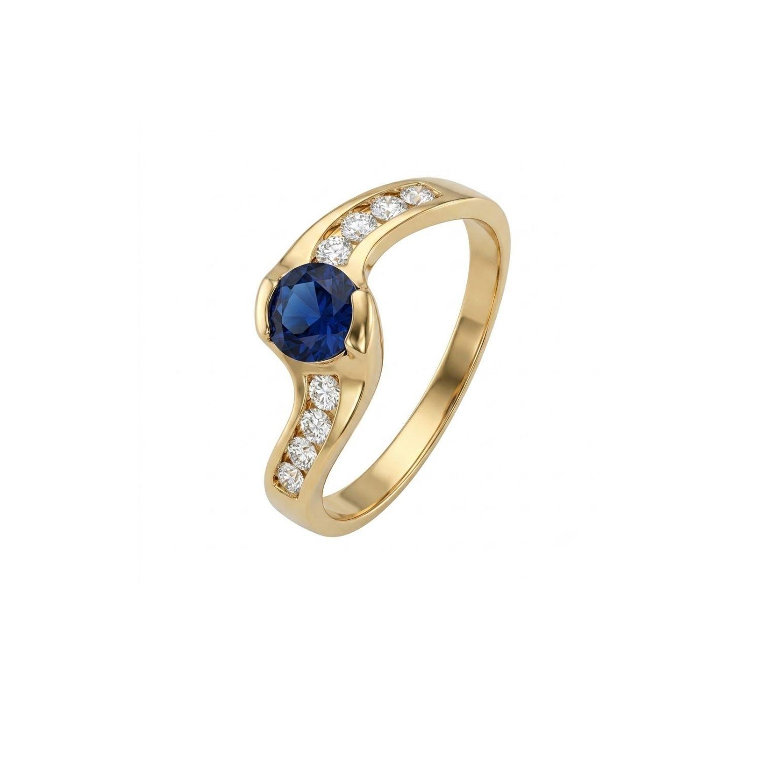 Anillo Oro Miel 18kt Solitario con Circonita Zafiro y Circonitas Blancas-0