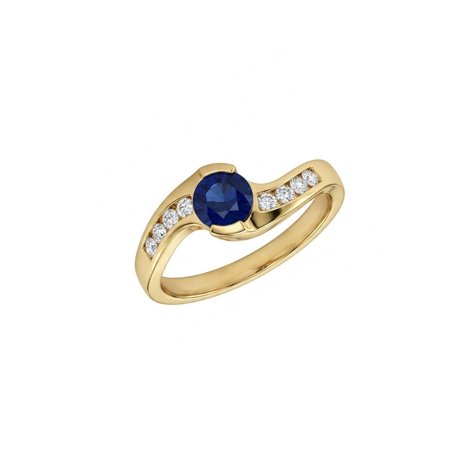 Anillo Oro Miel 18kt Solitario con Circonita Zafiro y Circonitas Blancas-1
