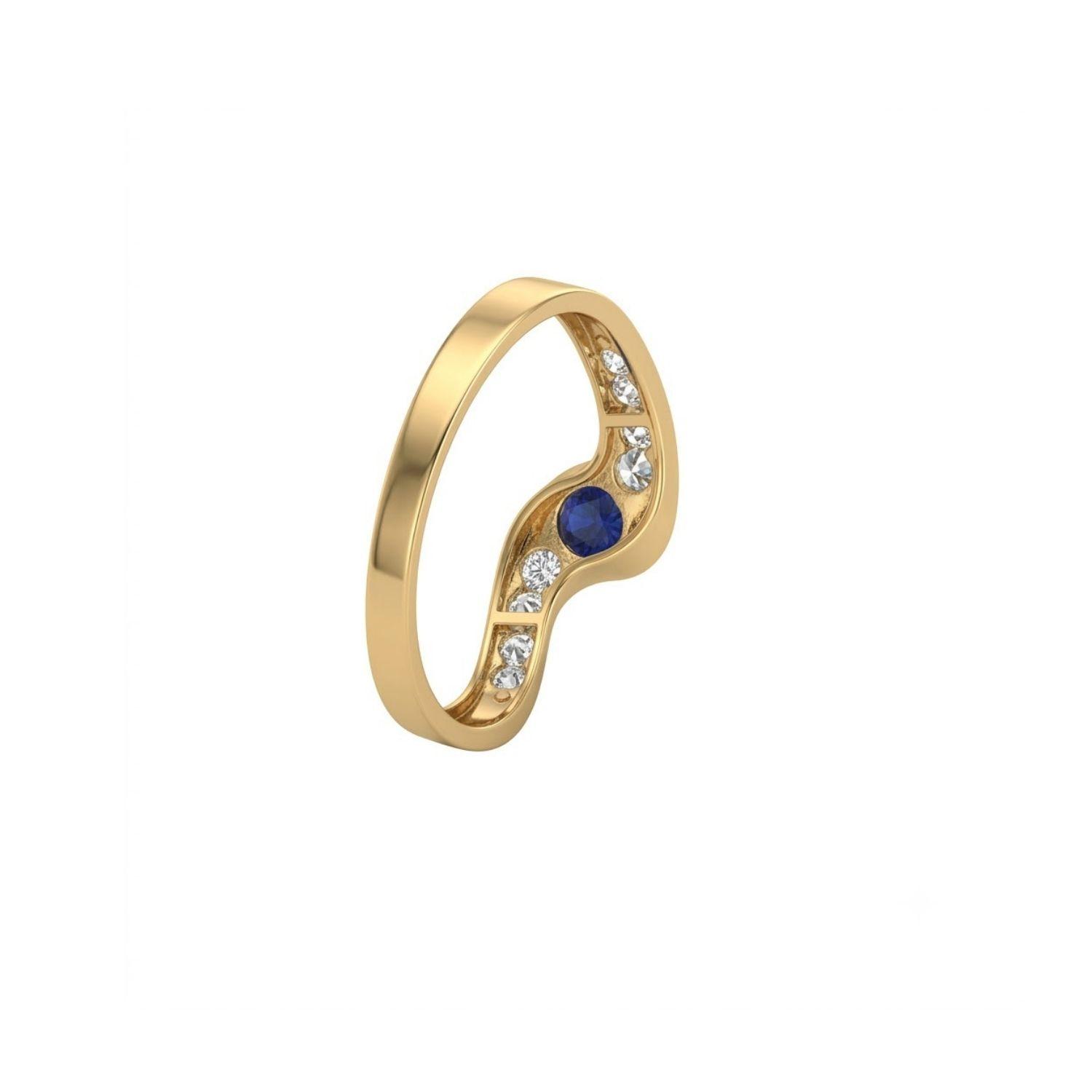 Anillo Oro Miel 18kt Solitario con Circonita Zafiro y Circonitas Blancas-2