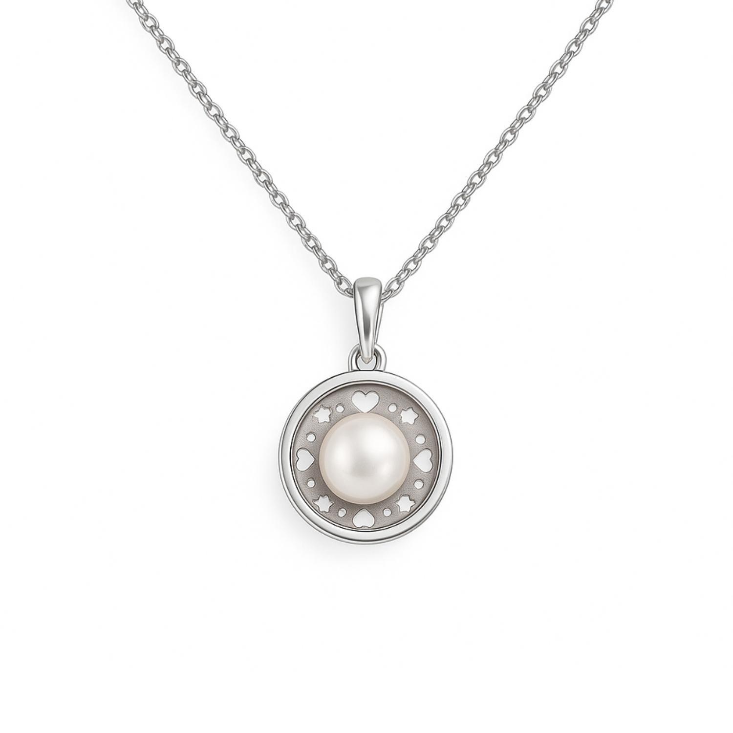 Colgante Oro Blanco 18kt Perla, Circonita y Diseño-2