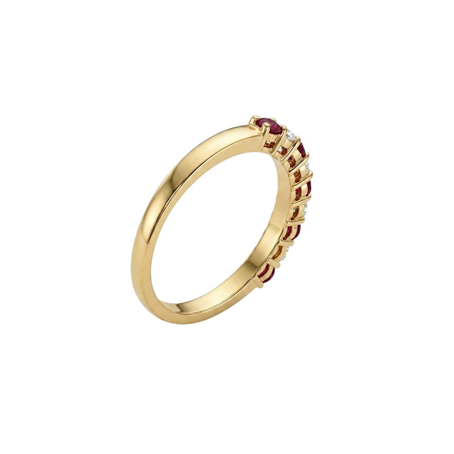 Anillo Oro Miel 18kt Media Alianza con Circonitas Rubí-2