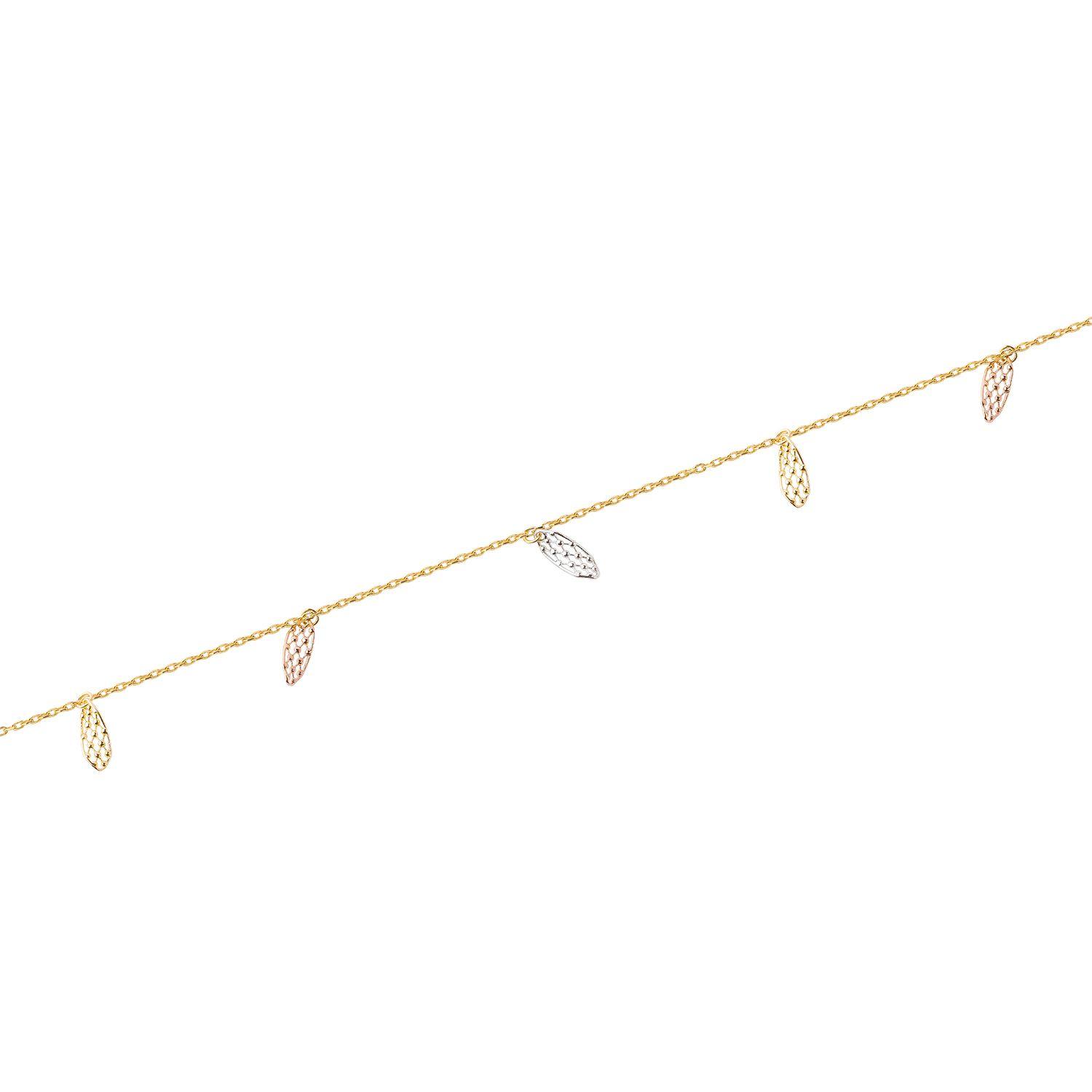 Tobilleras de Oro 18kt Modelo Hojitas Colgantes-2