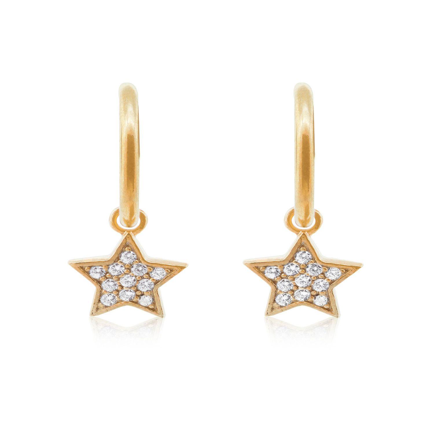 Aros de Plata Esterlina 925 Argollas Estrella Revestido en Oro 18kt-0