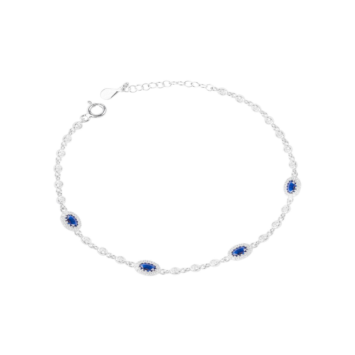 Pulsera de Plata Esterlina 925 Oval Circon Zafiro-0