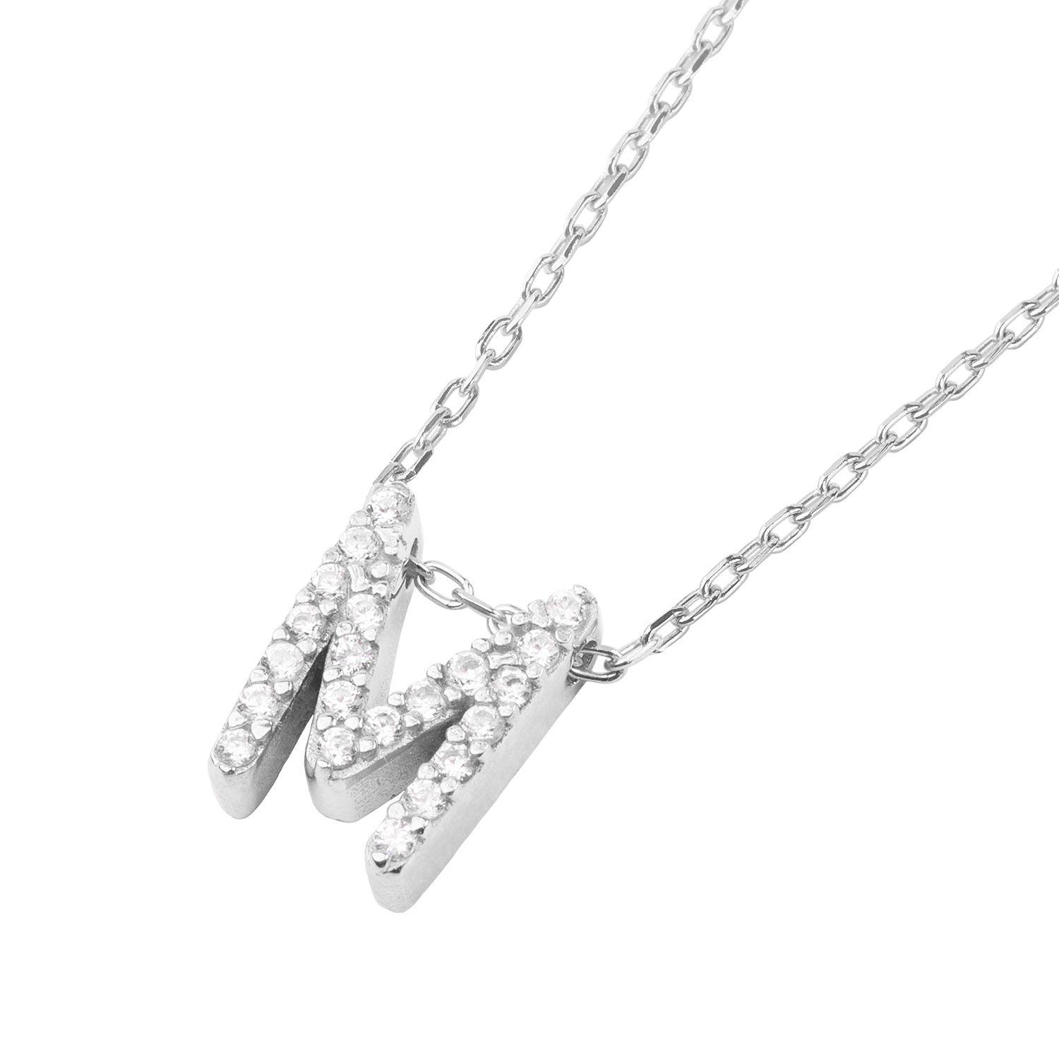 Collar de Plata Esterlina 925 Letra M Circon-0