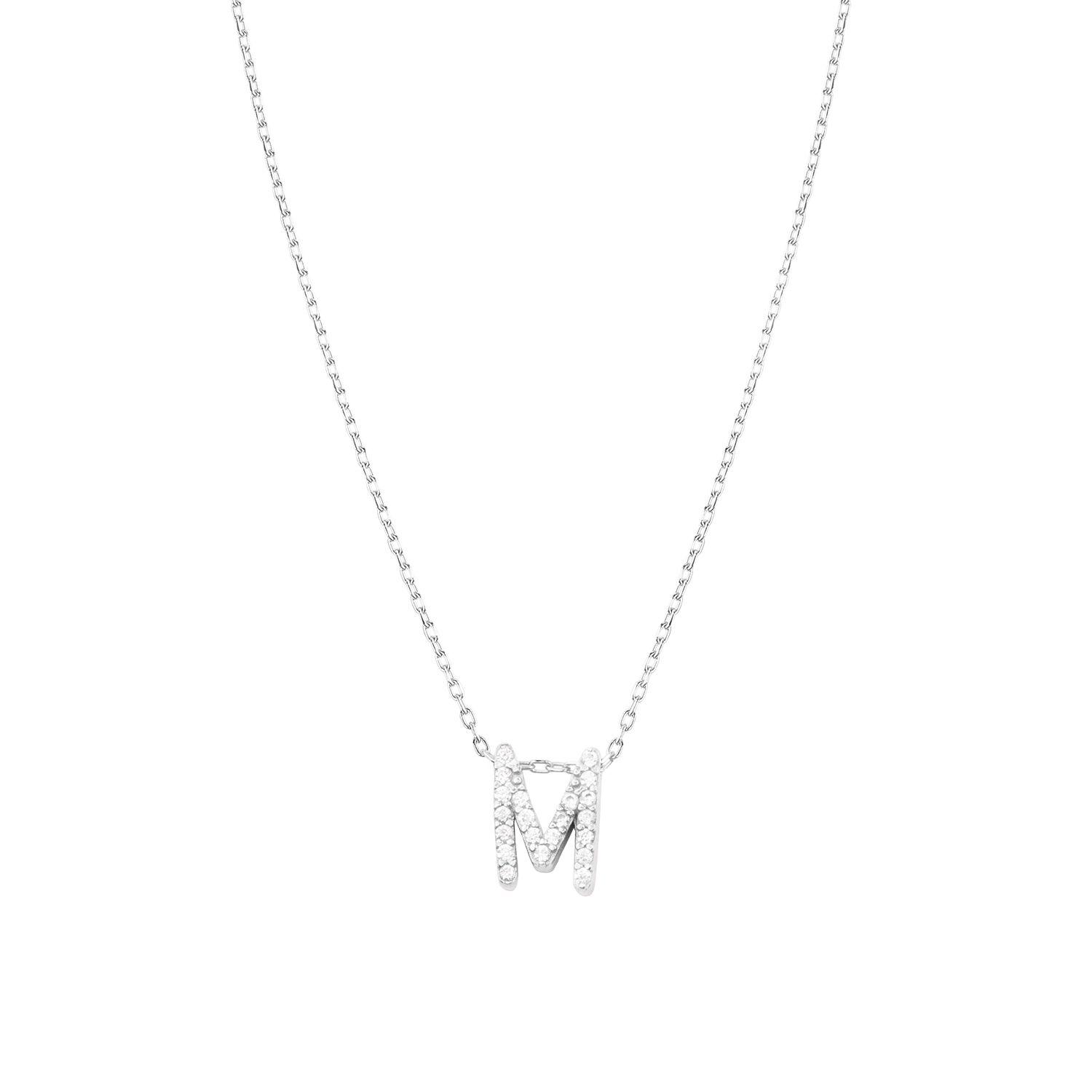 Collar de Plata Esterlina 925 Letra M Circon-1