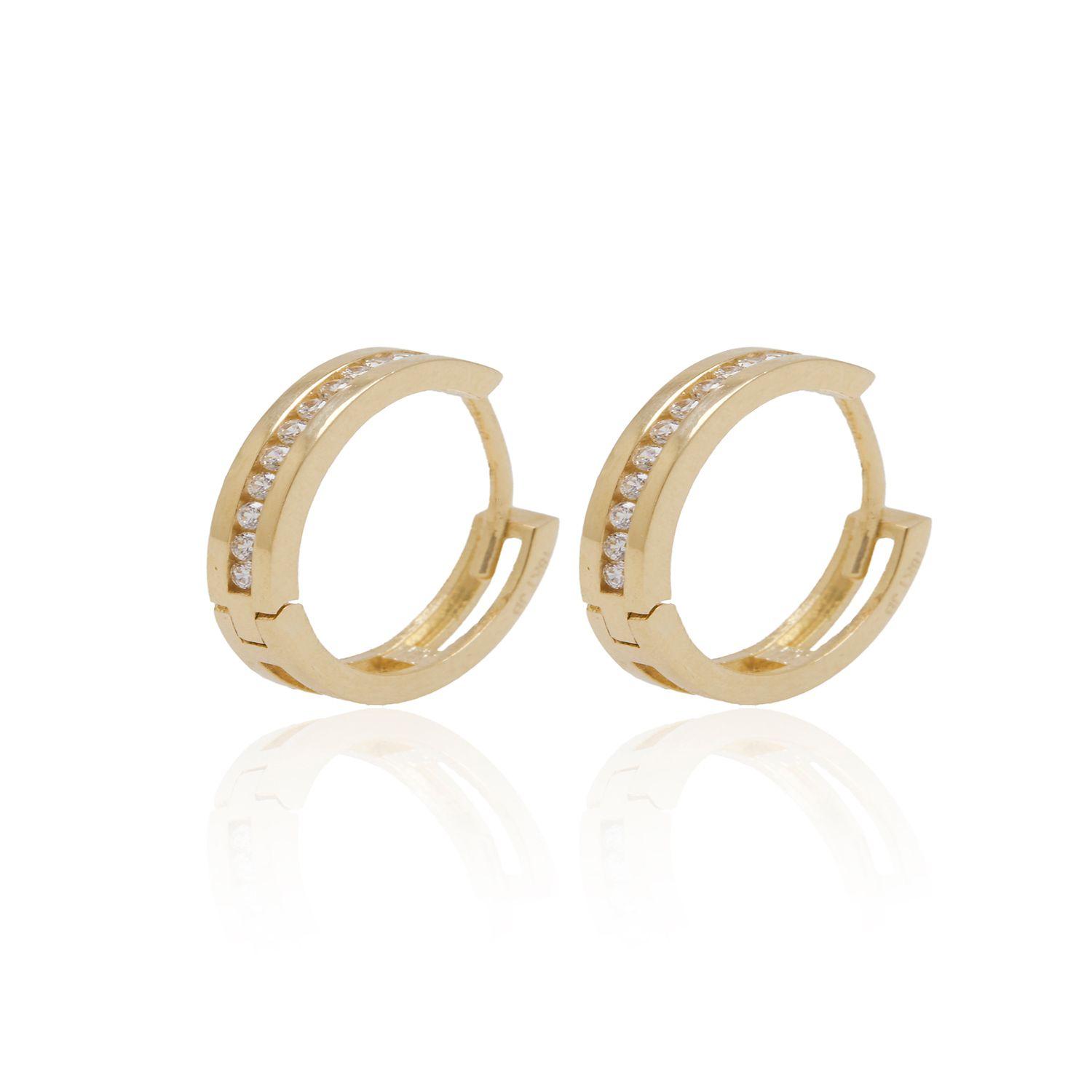 Aros de Oro 18kt Argollas Circón en Riel-1