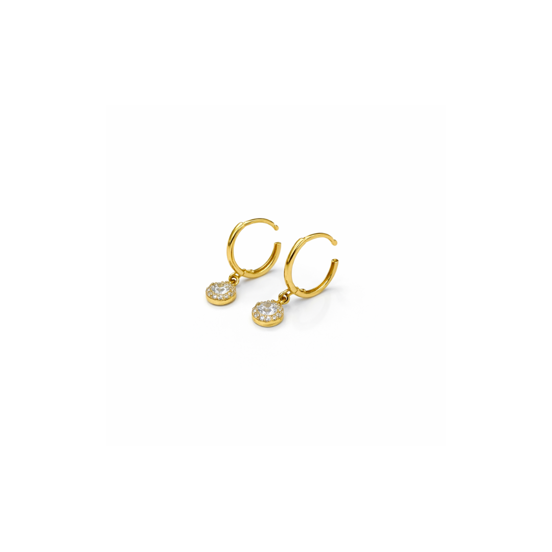 Aros Oro Amarillo 18kt Argollas Circonita Colgante 11MM-2