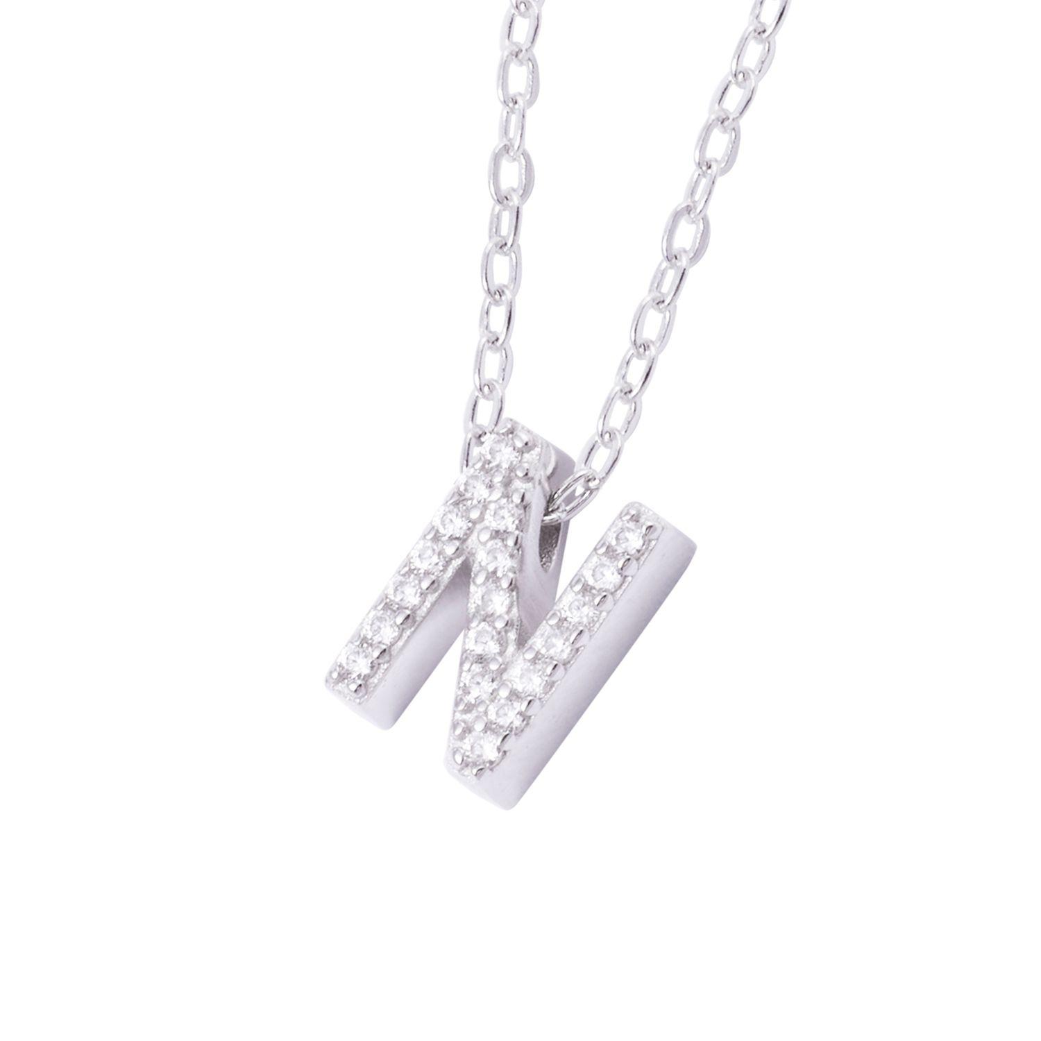 Collar de Plata Esterlina 925 Dije Letra N Circón-2