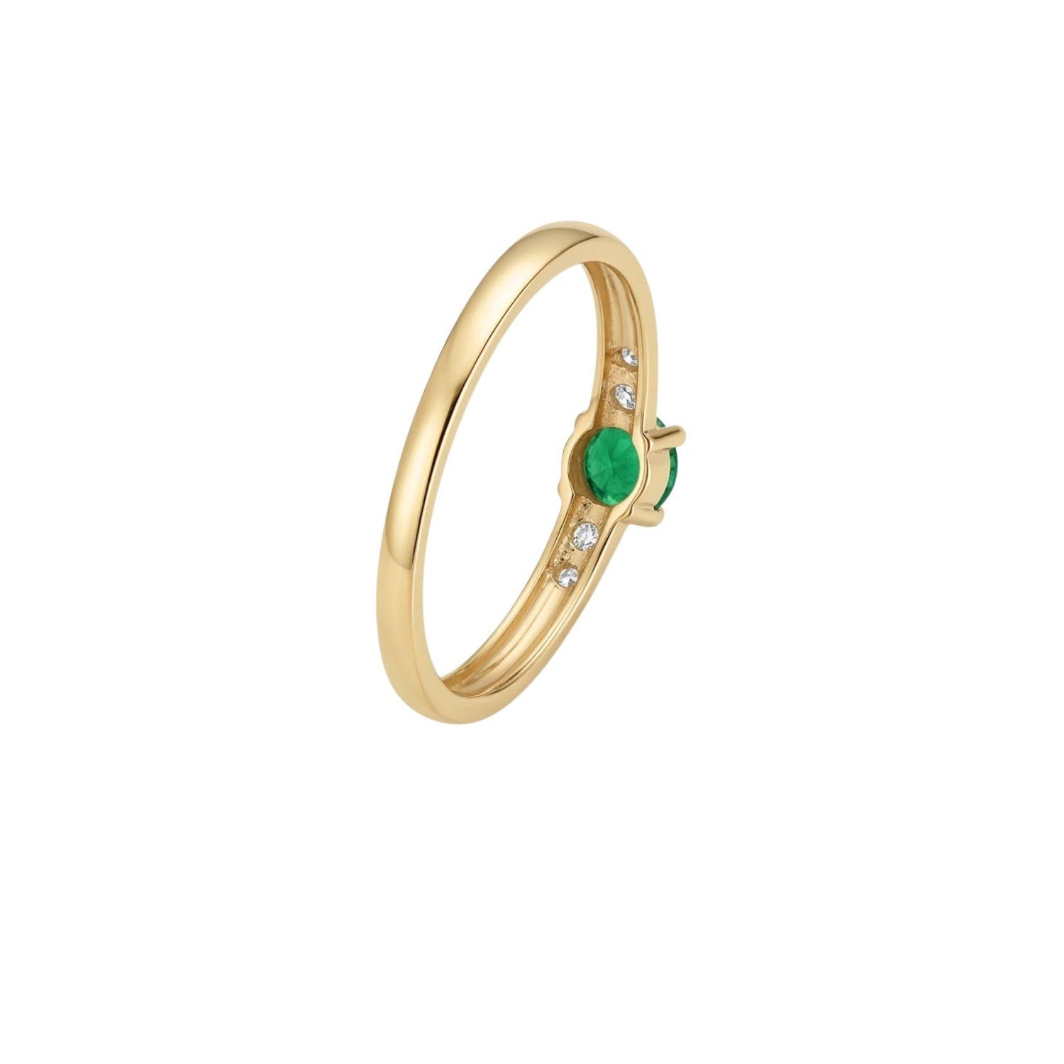 Anillo Oro Miel 18kt Solitario con Esmeraldina y Circonitas-2