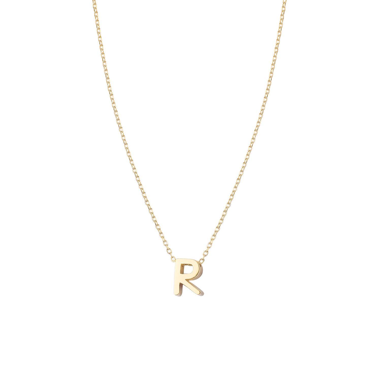 Collar de Plata Esterlina 925 Letra R Revestido en Oro 18kt-2